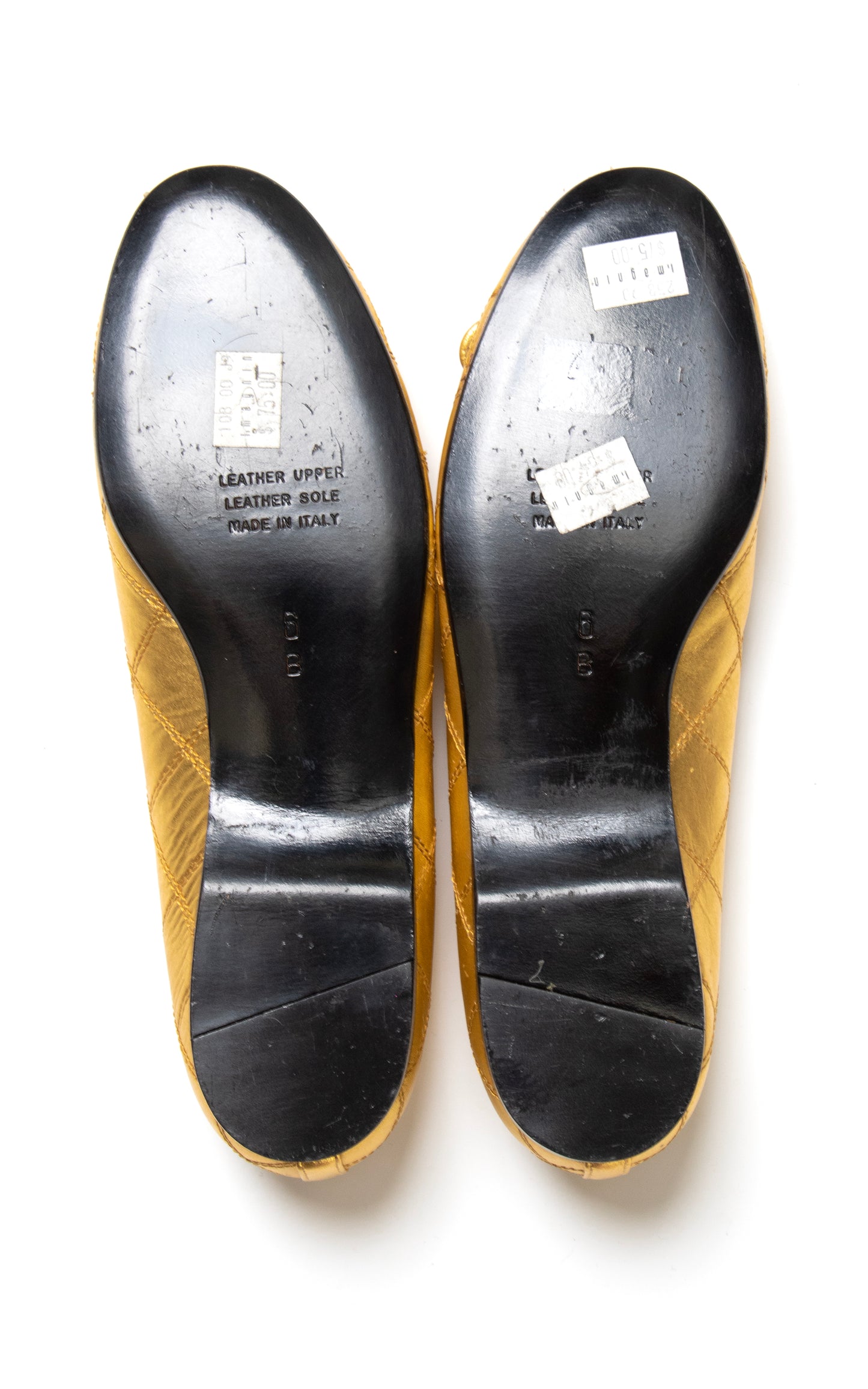 DEADSTOCK 1980s Gold Quilted Leather Ballet Flats | size US 6