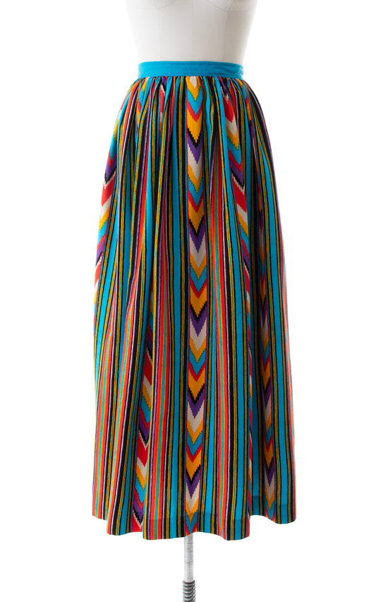 1970s Chevron Striped Rayon Faille Maxi Skirt with Pockets | small