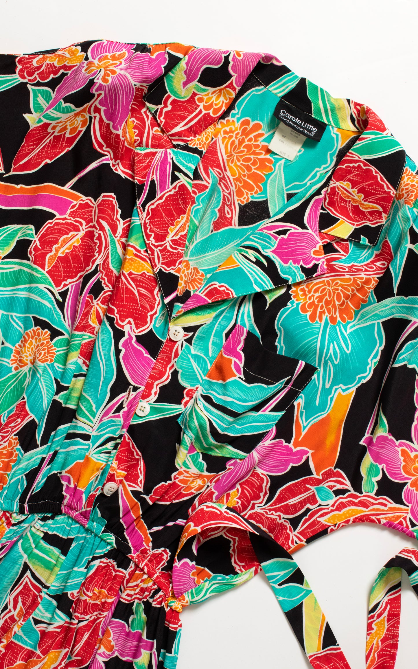 1980s CAROLE LITTLE Floral Rayon Shirtwaist Dress | x-small/small