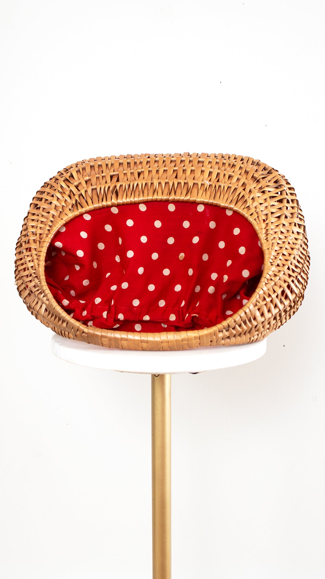 1960s Polka Dot Lined Wicker Basket Purse