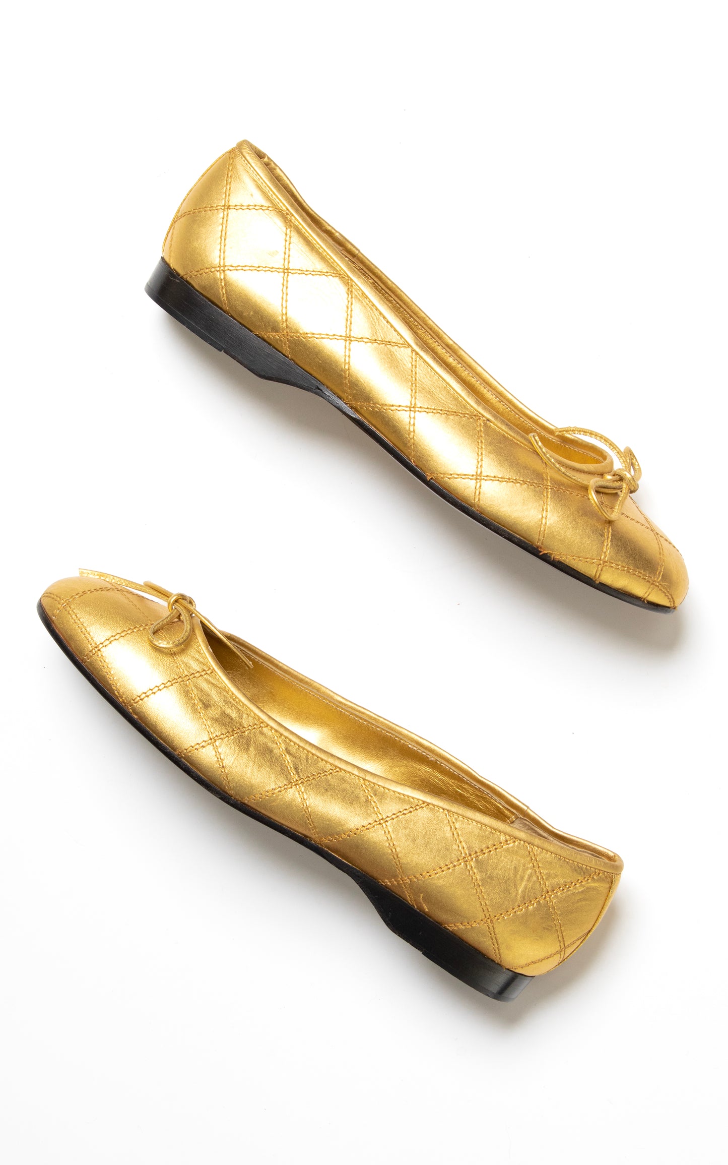 DEADSTOCK 1980s Gold Quilted Leather Ballet Flats | size US 6