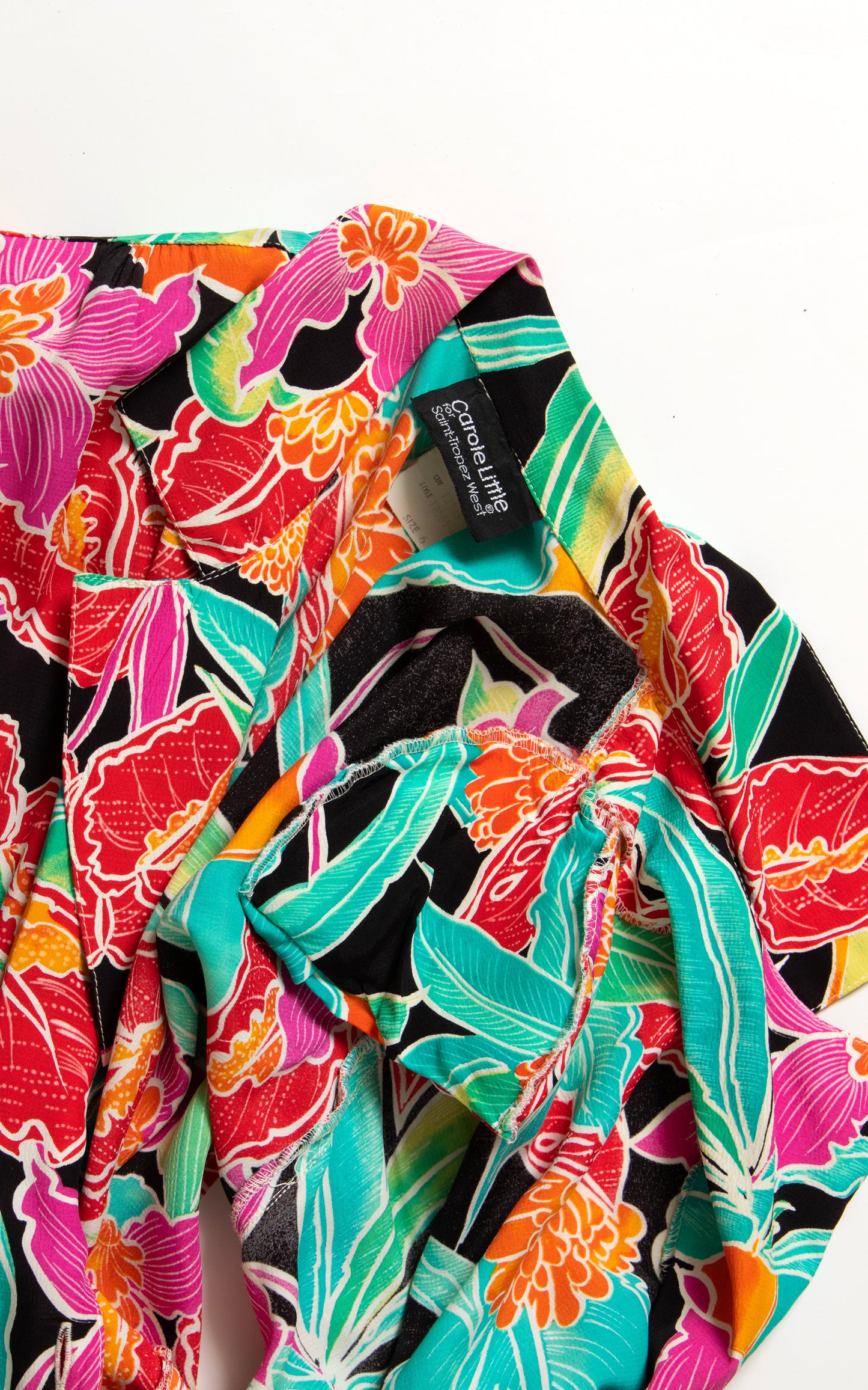 1980s CAROLE LITTLE Floral Rayon Shirtwaist Dress | x-small/small