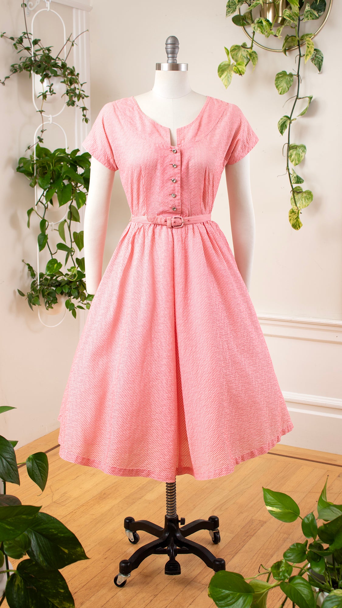 pink shirtwaist dress 60s Shirtwaist Dress in Pink Cotton