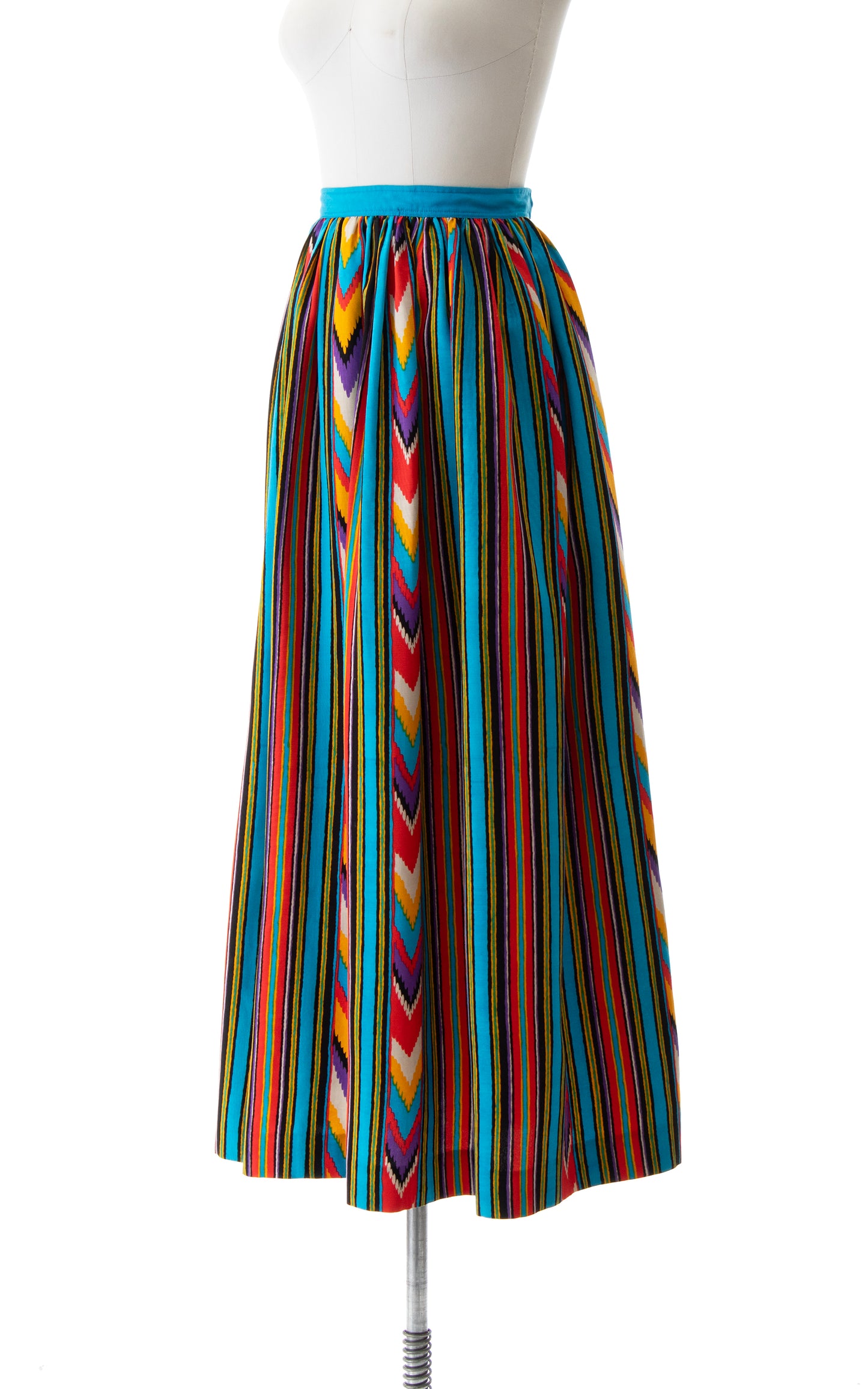 1970s Chevron Striped Rayon Faille Maxi Skirt with Pockets | small