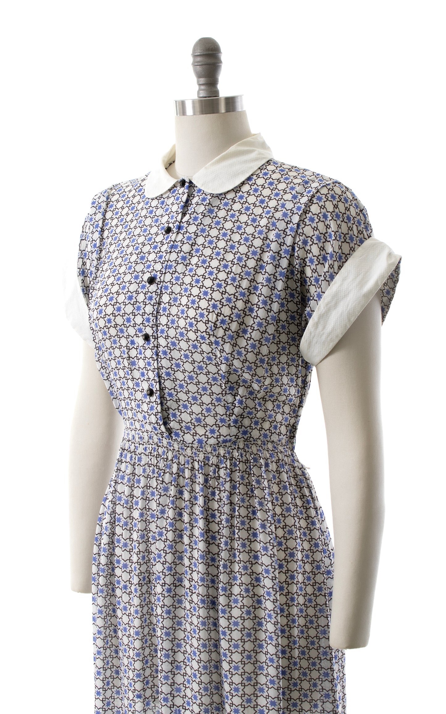 1940s Geometric Cold Rayon Shirtwaist Dress | medium