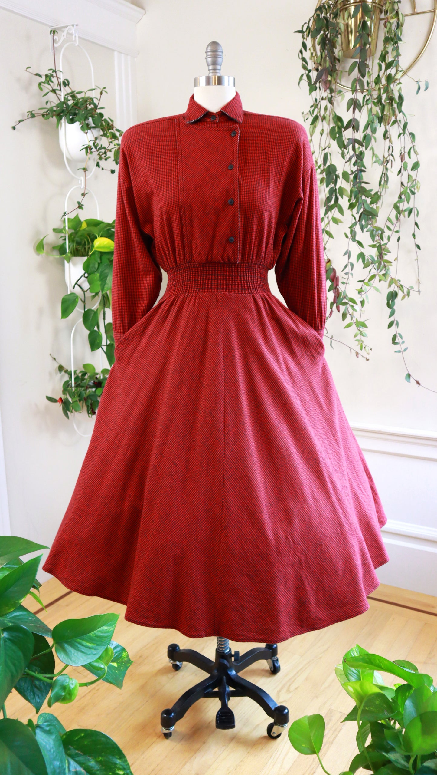 1990s CAROL ANDERSON Flannel Shirtwaist Dress | x-small/small