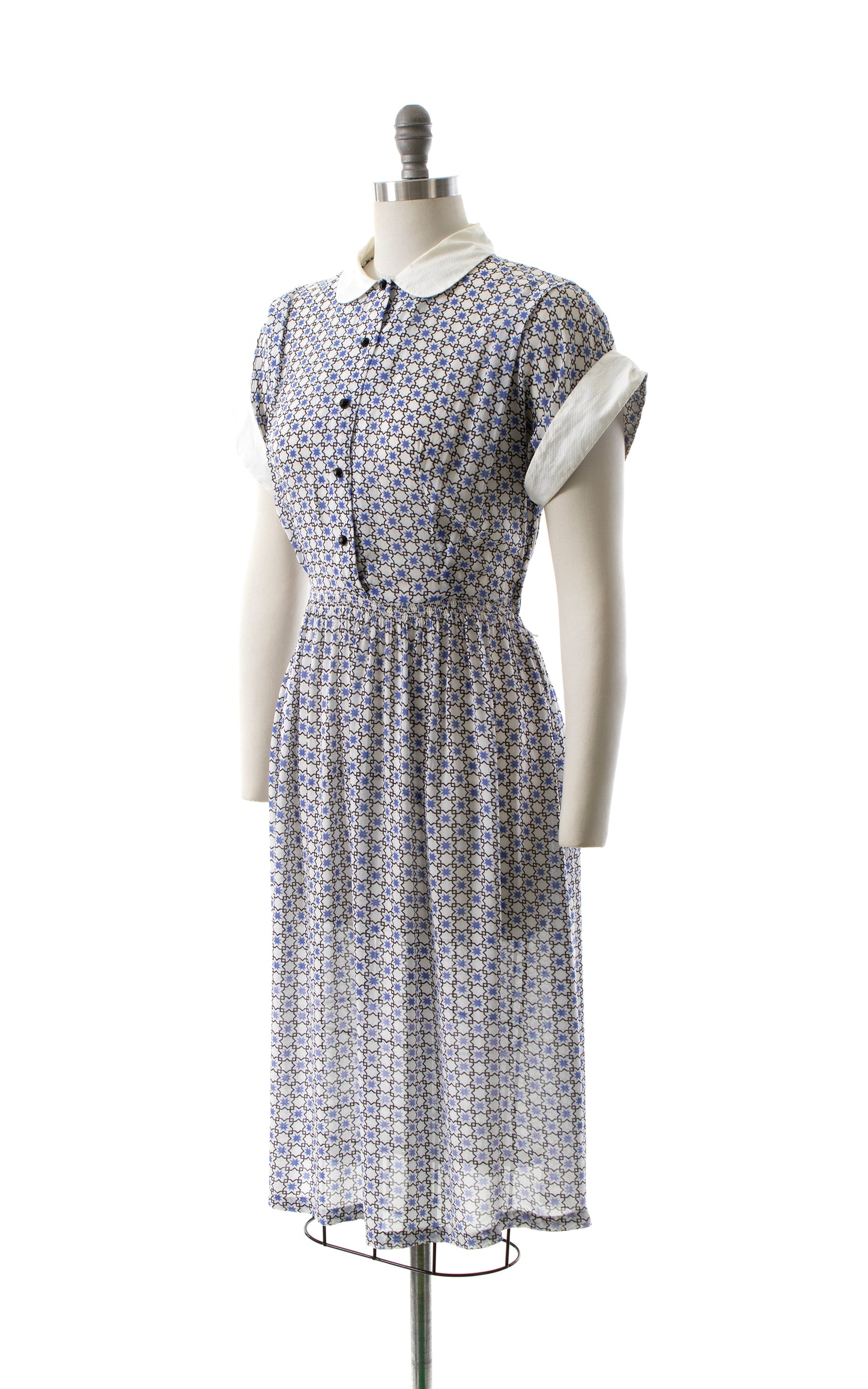 NEW ARRIVAL || 1940s Geometric Cold Rayon Shirtwaist Dress | medium