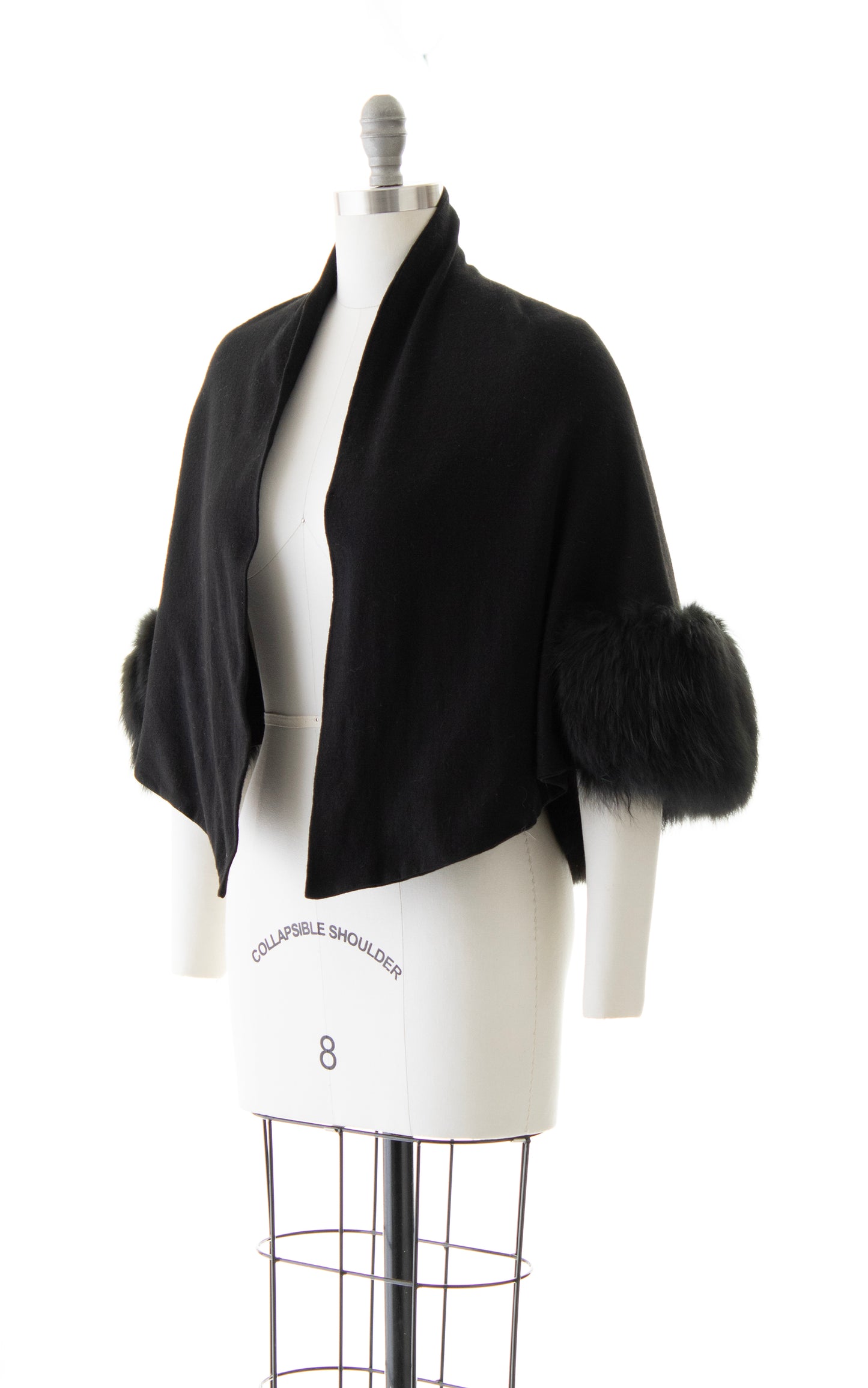 1950s Fur Trimmed Wool Jersey Wrap | x-small/small/medium/large
