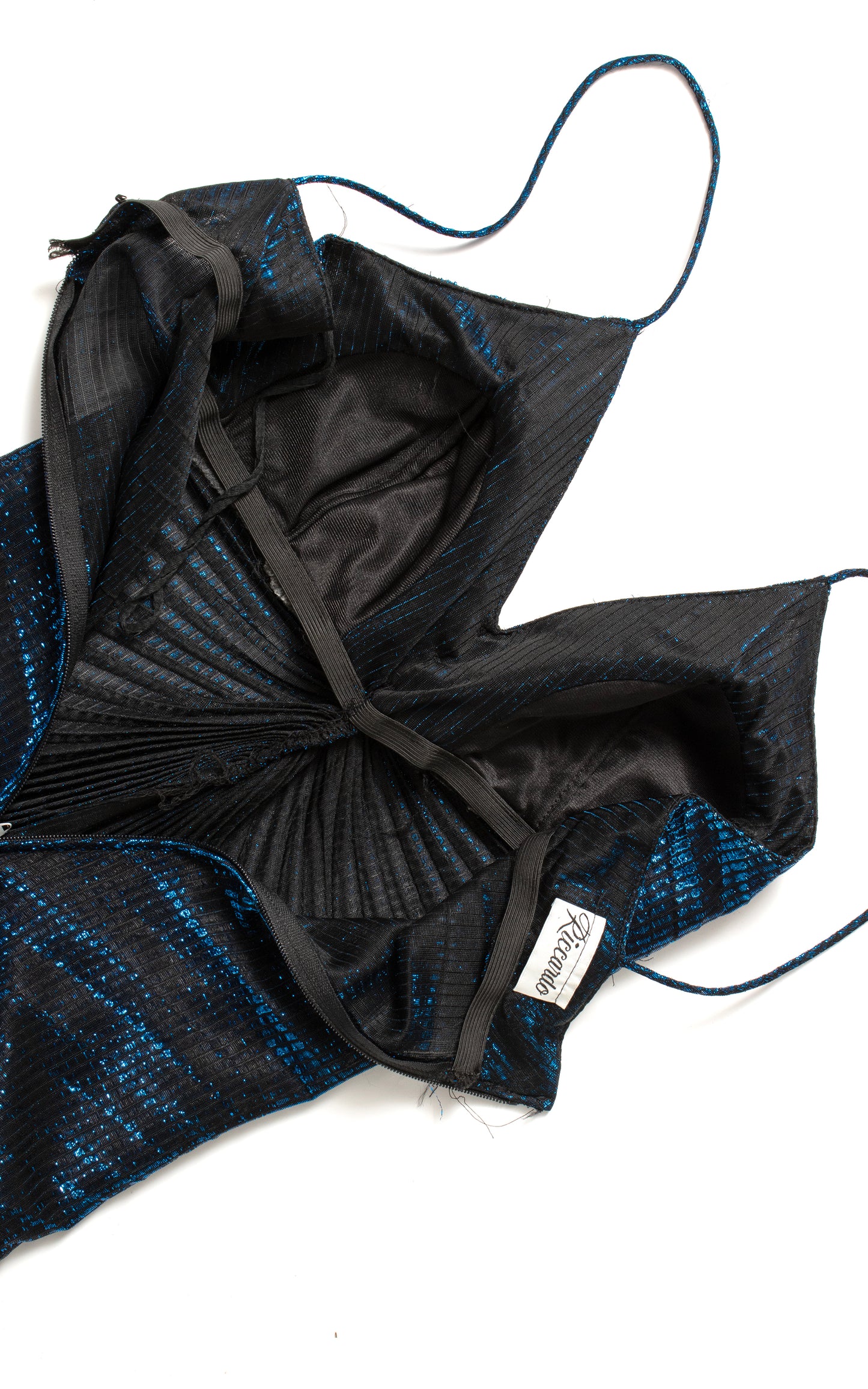 1980s Travilla Style Metallic Blue Pleated Dress | x-small/small