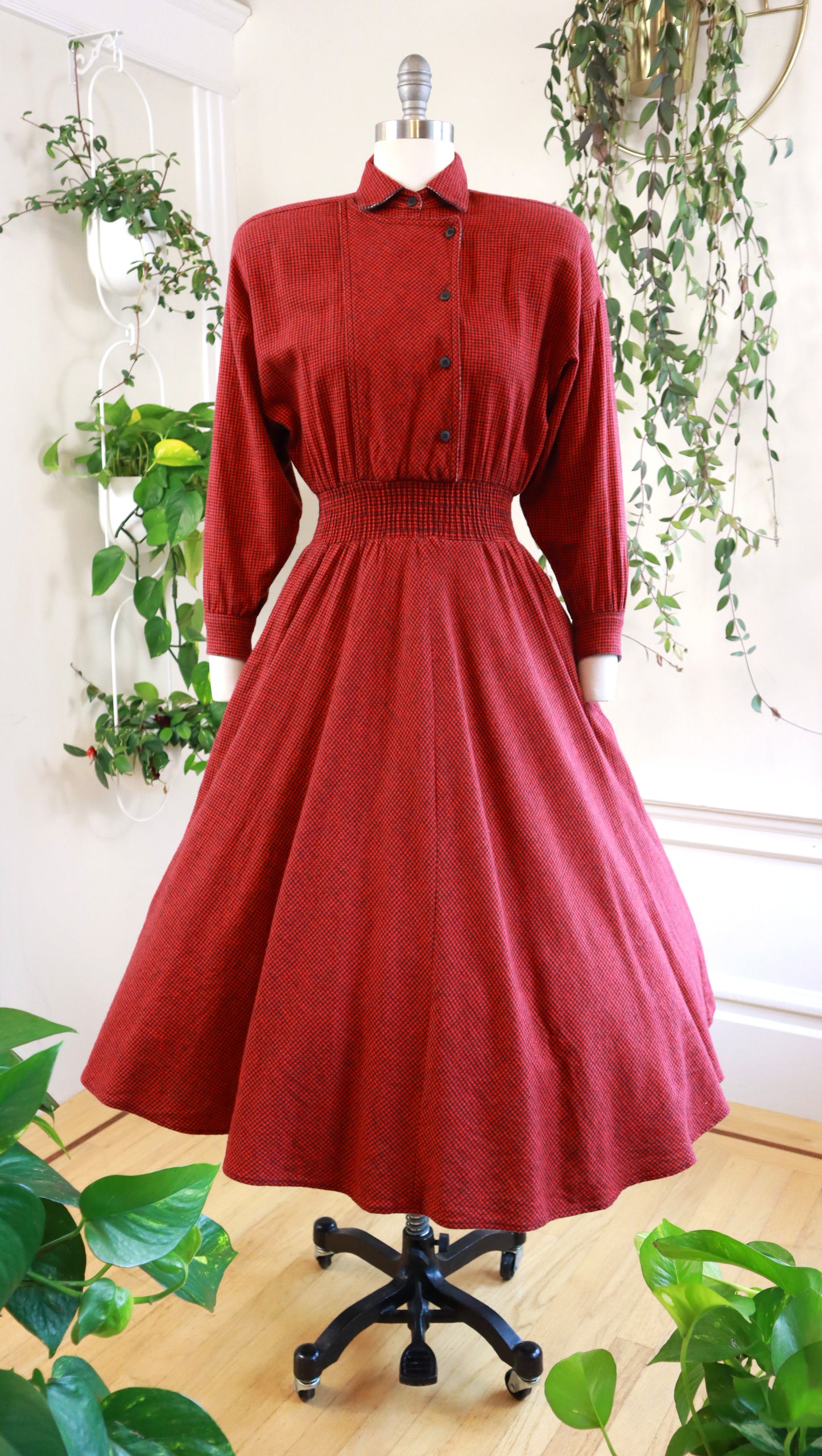 1990s CAROL ANDERSON Flannel Shirtwaist Dress | x-small/small