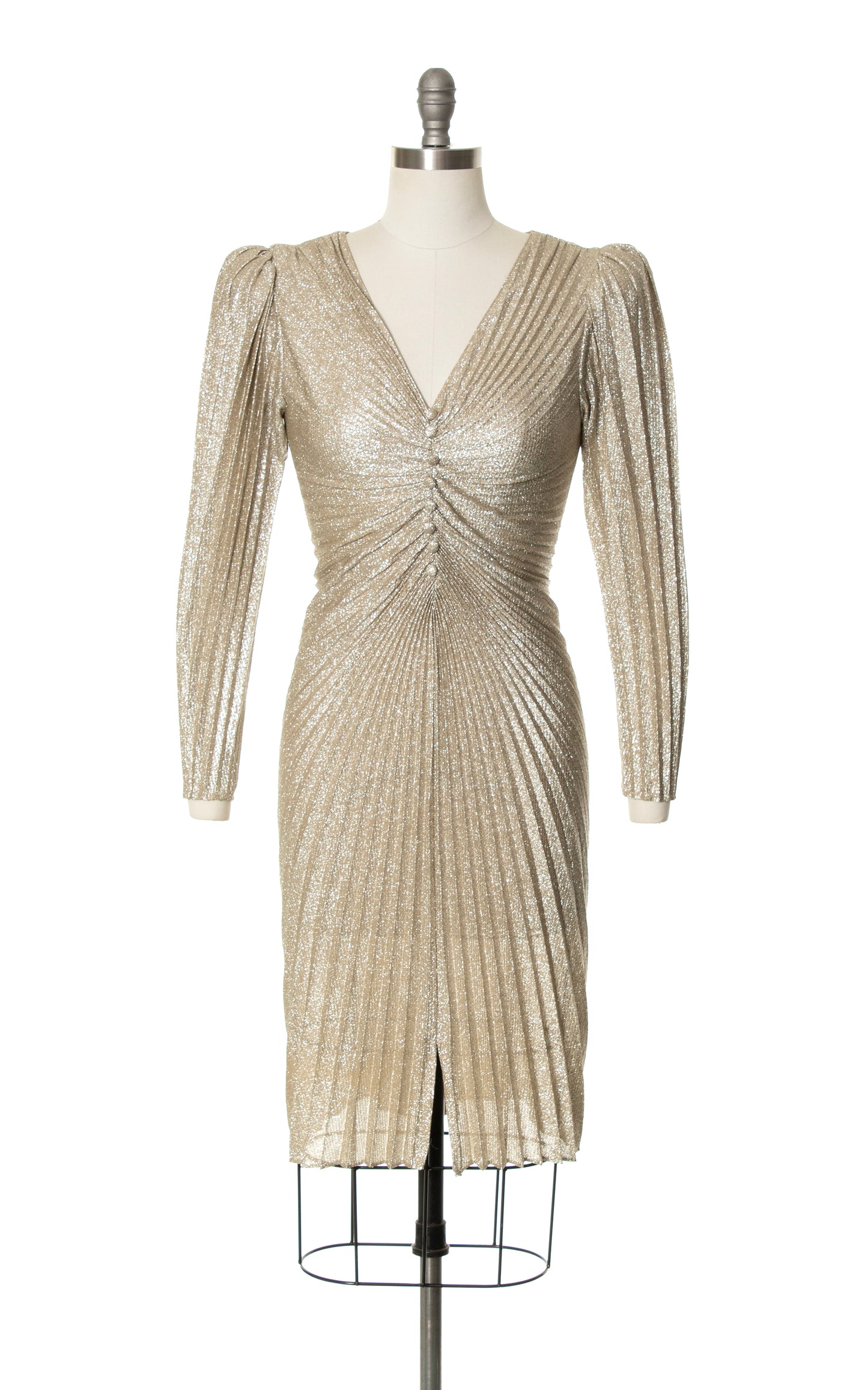 1980s NEW LEAF Travilla Style Metallic Pleated Dress | x-small/small