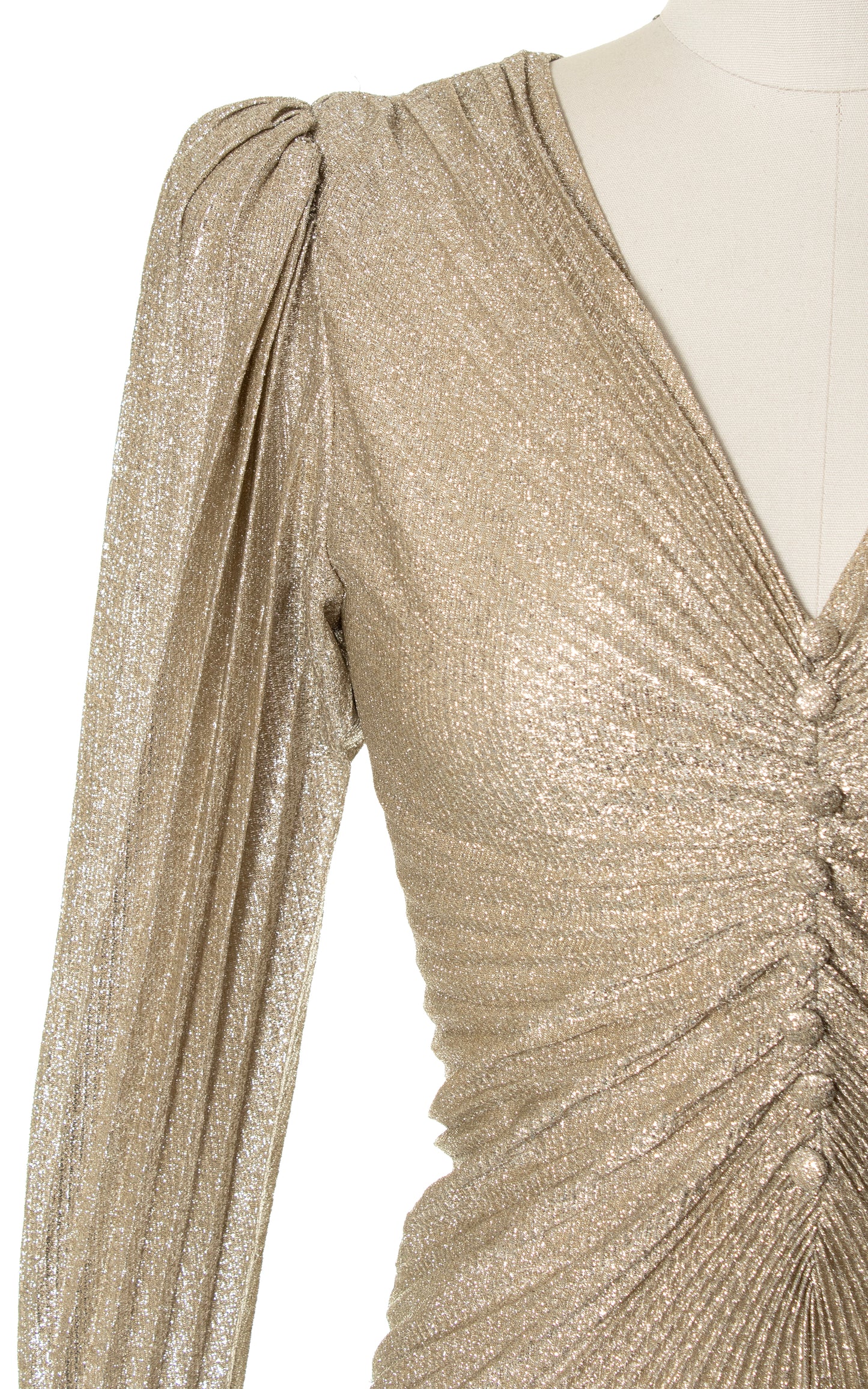 1980s NEW LEAF Travilla Style Metallic Pleated Dress | x-small/small