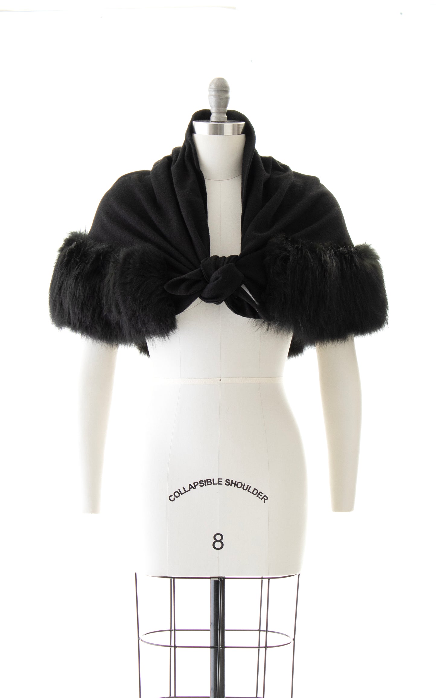 1950s Fur Trimmed Wool Jersey Wrap | x-small/small/medium/large