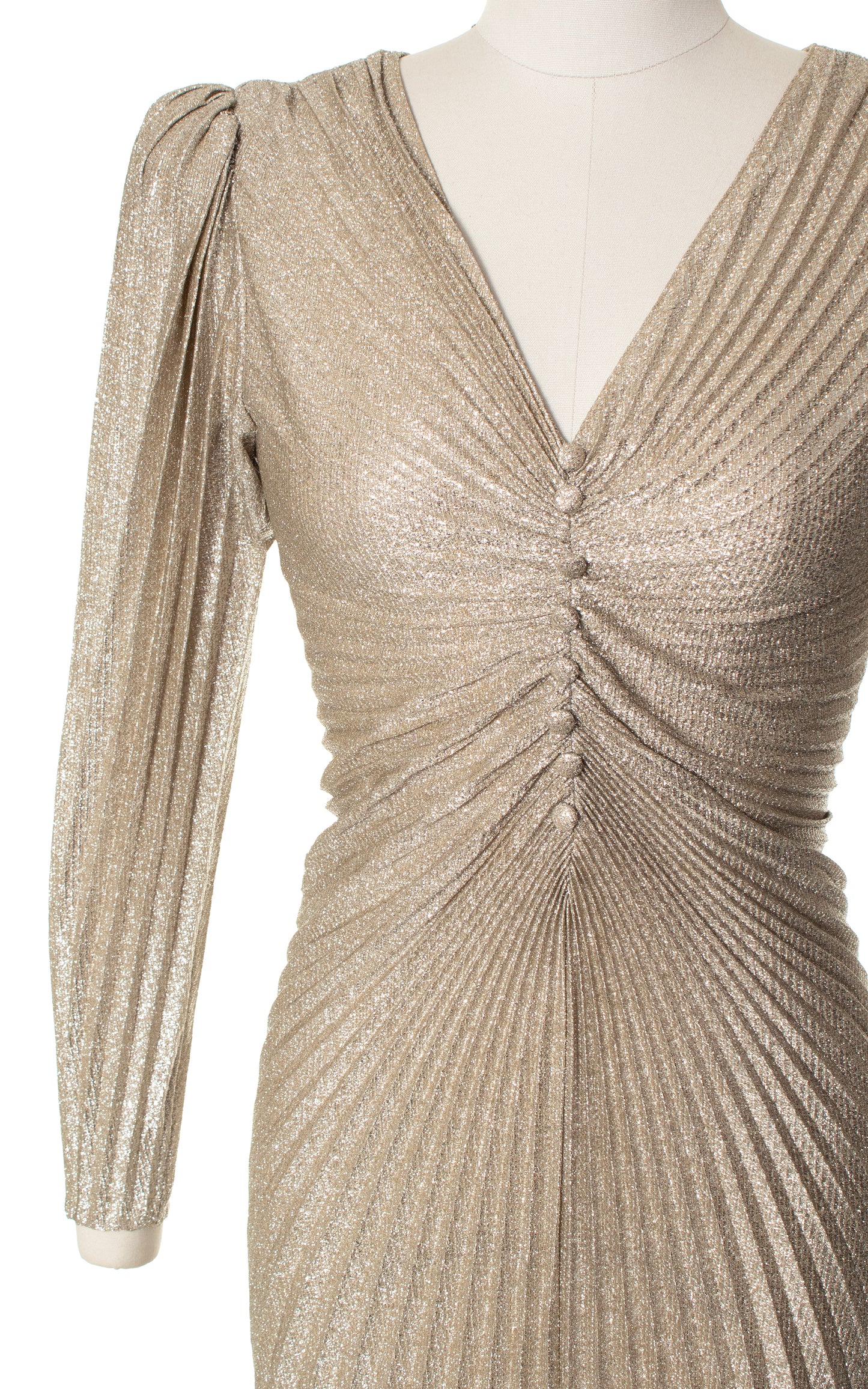 1980s NEW LEAF Travilla Style Metallic Pleated Dress | x-small/small