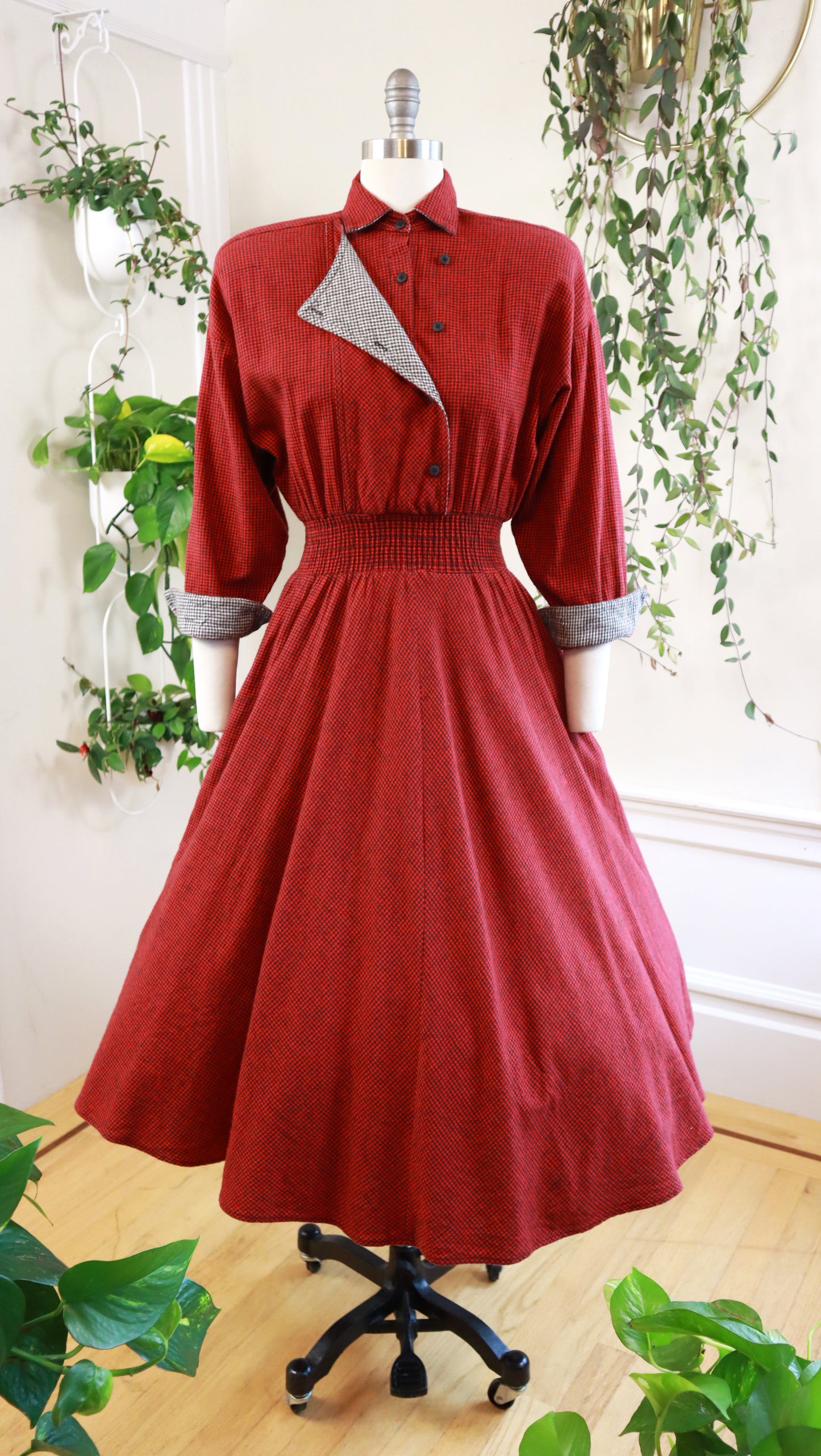 1990s CAROL ANDERSON Flannel Shirtwaist Dress | x-small/small
