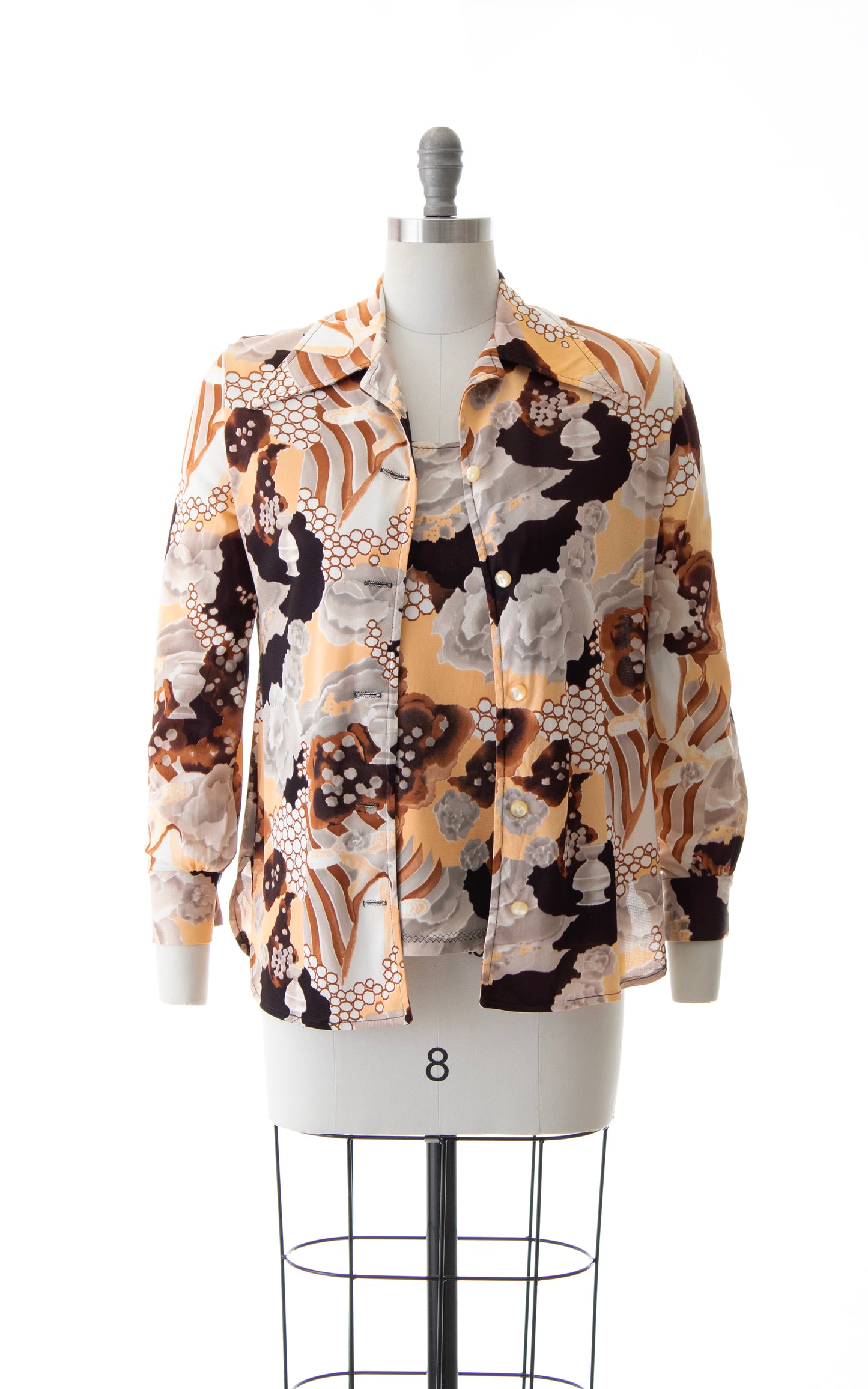 1970s Lady Novelty Print 2-Piece Blouse Set | small/medium