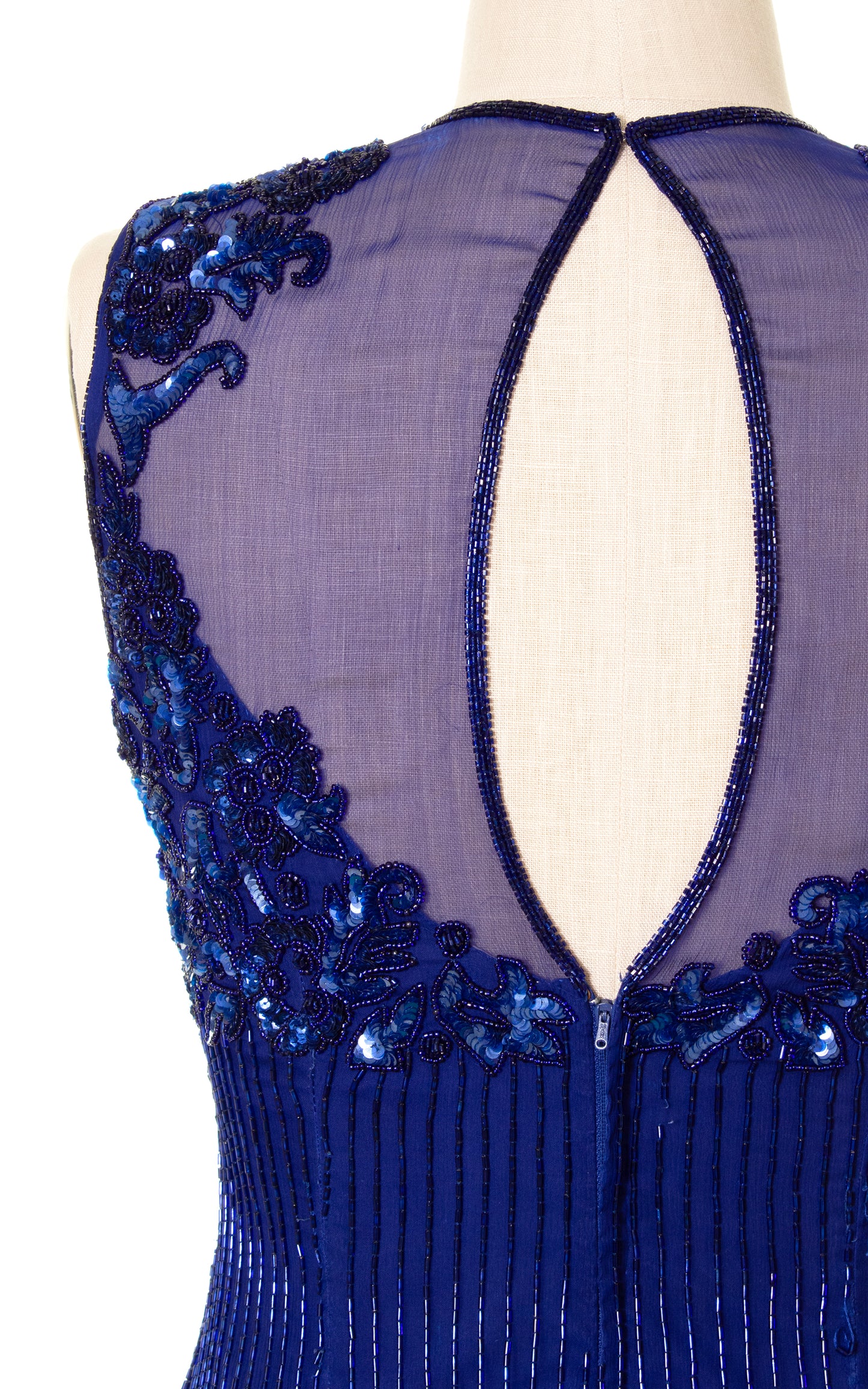 1980s Blue Silk Beaded Gown | medium/large