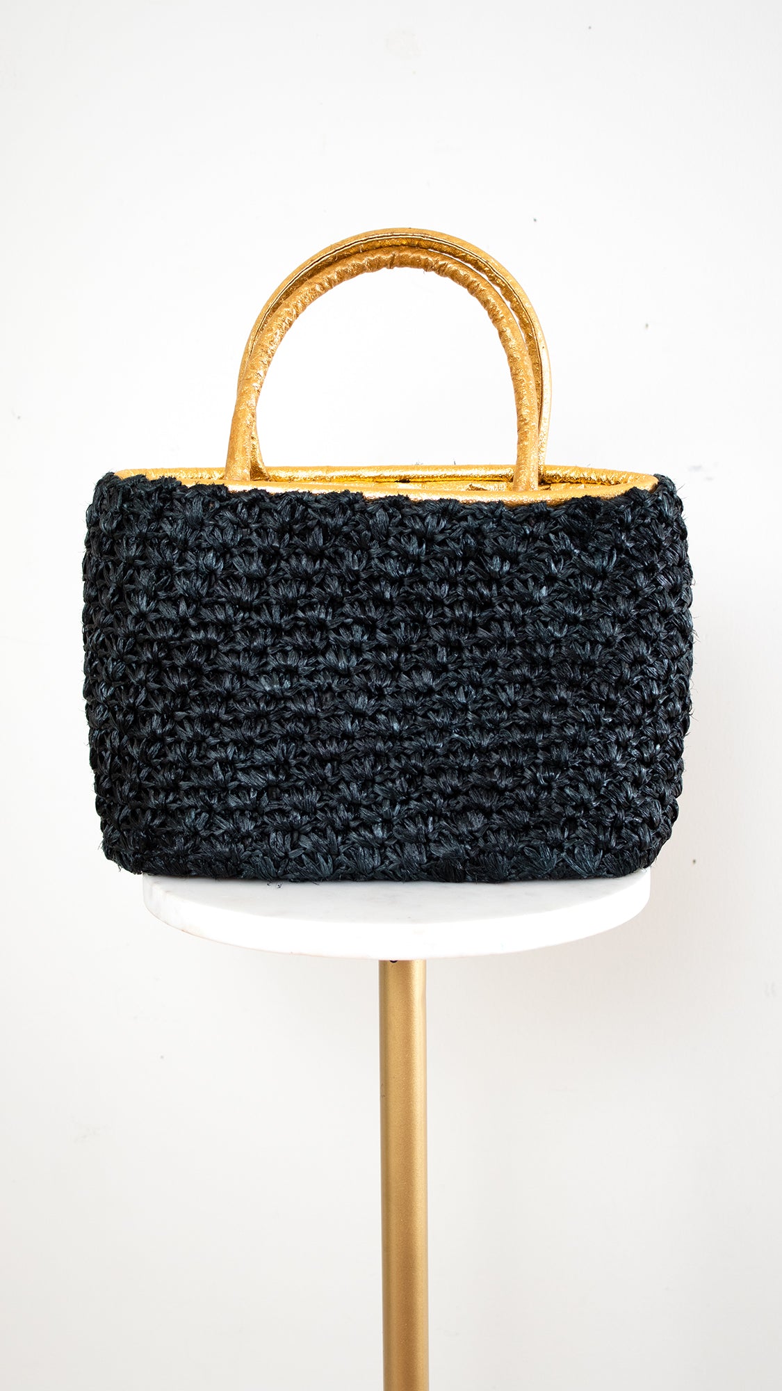 1960s Black Raffia & Gold Foil Handbag