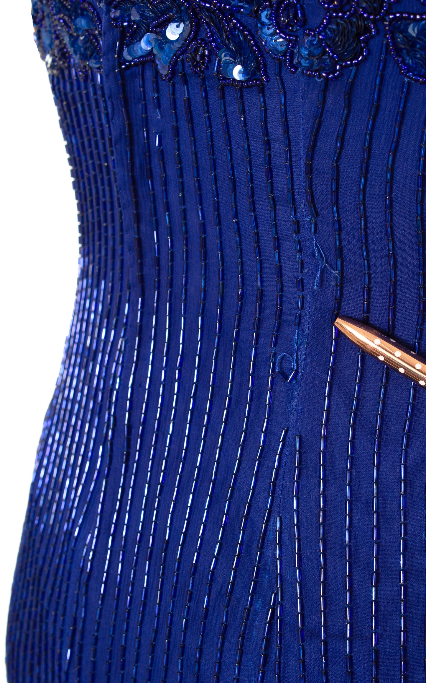 1980s Blue Silk Beaded Gown | medium/large