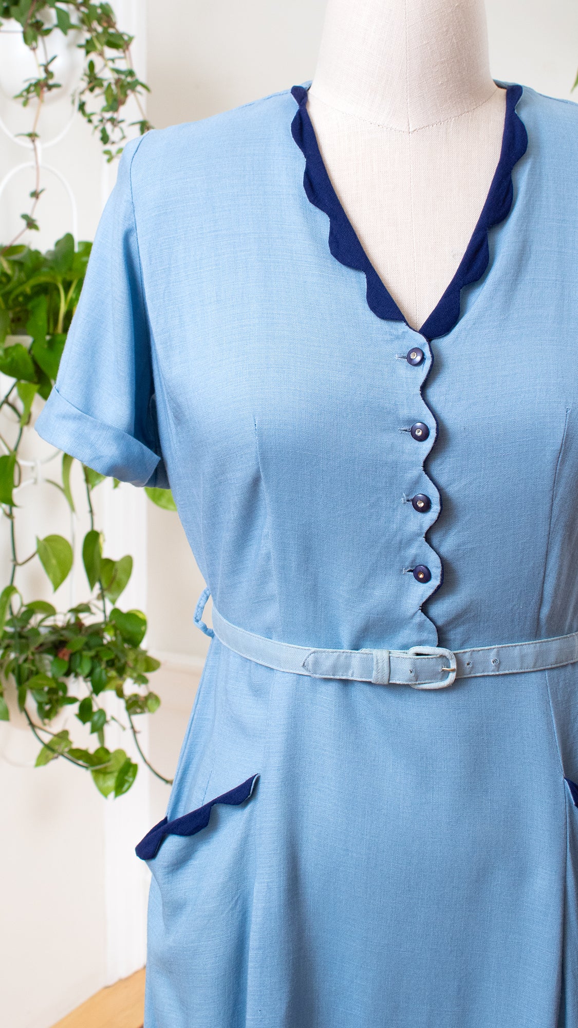 1950s Color Block Linen Shirt Dress | large/x-large