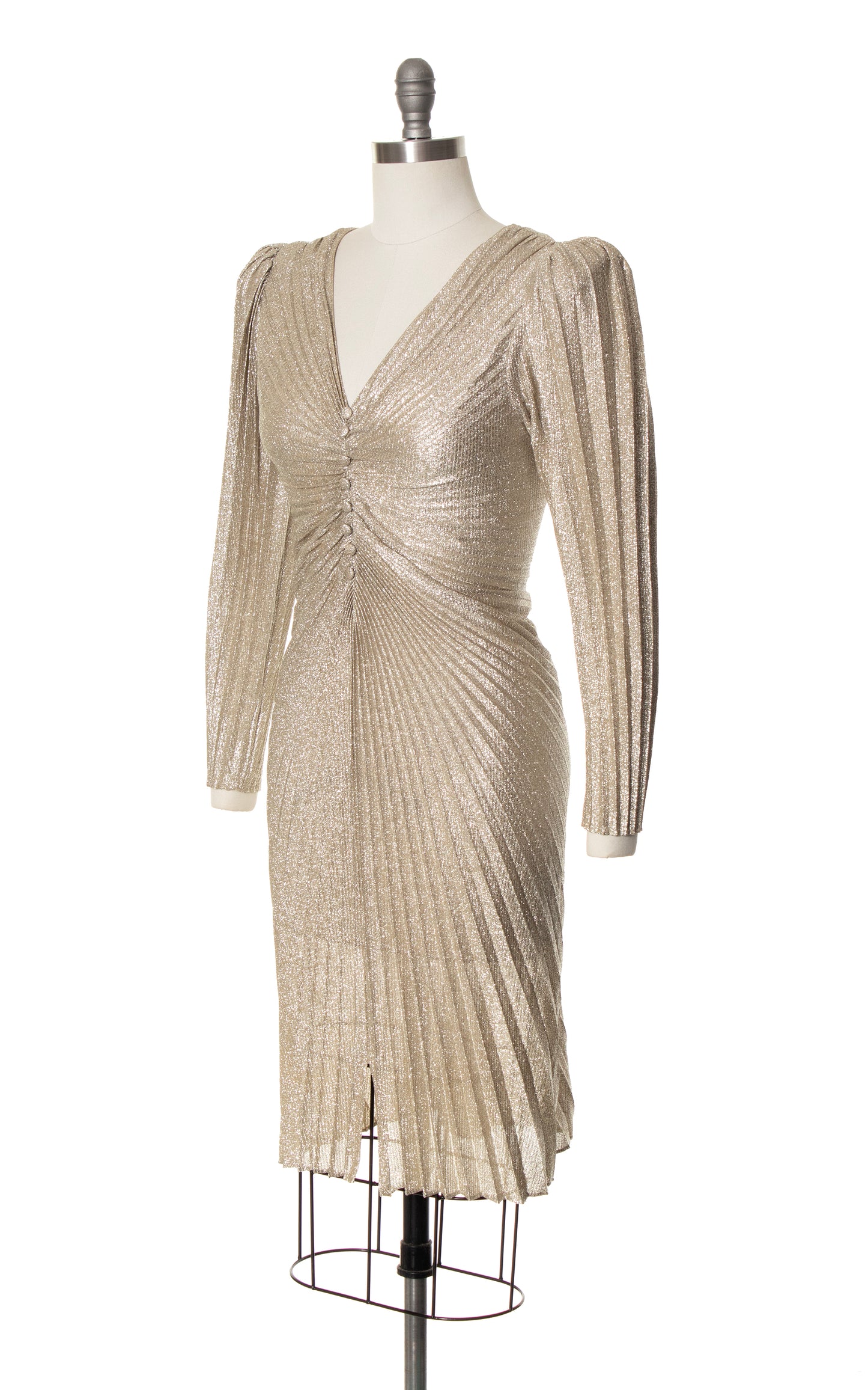 1980s NEW LEAF Travilla Style Metallic Pleated Dress | x-small/small