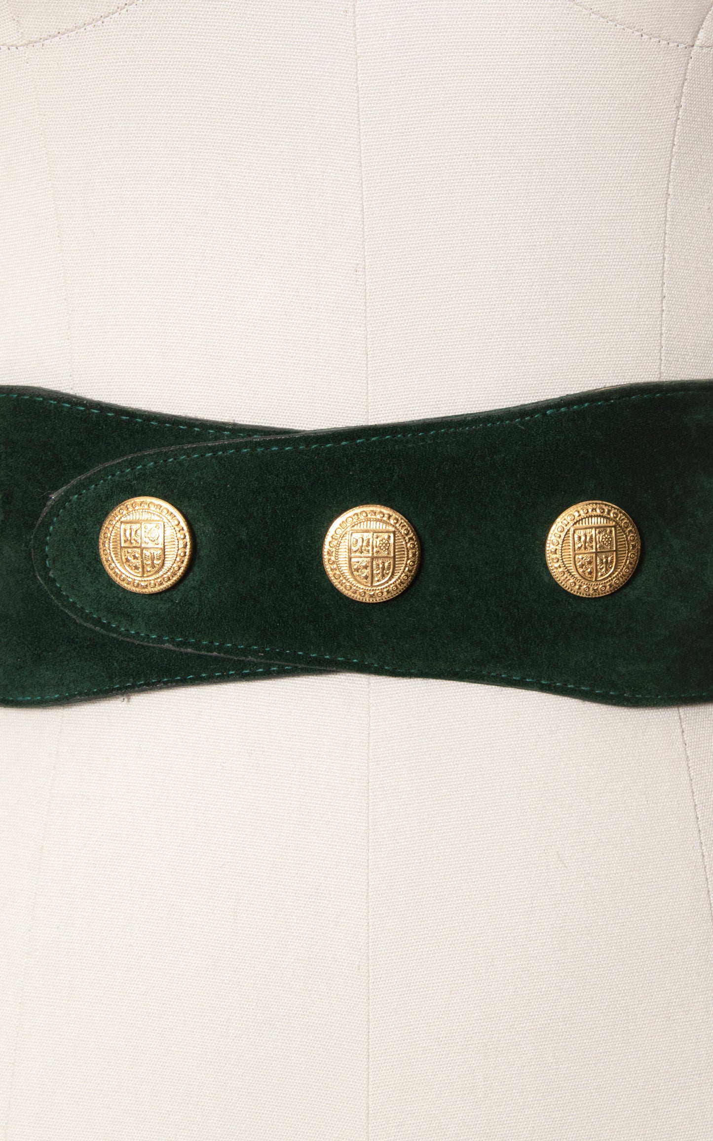 1980s Buttoned Forest Green Suede Cinch Belt |small/medium