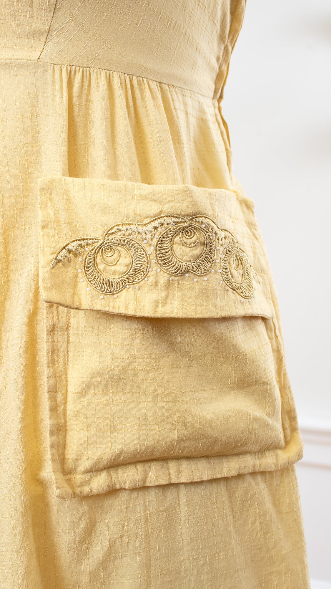 NEW ⭐️ 1950s Beaded Embroidered Yellow Shirtwaist Dress | x-large