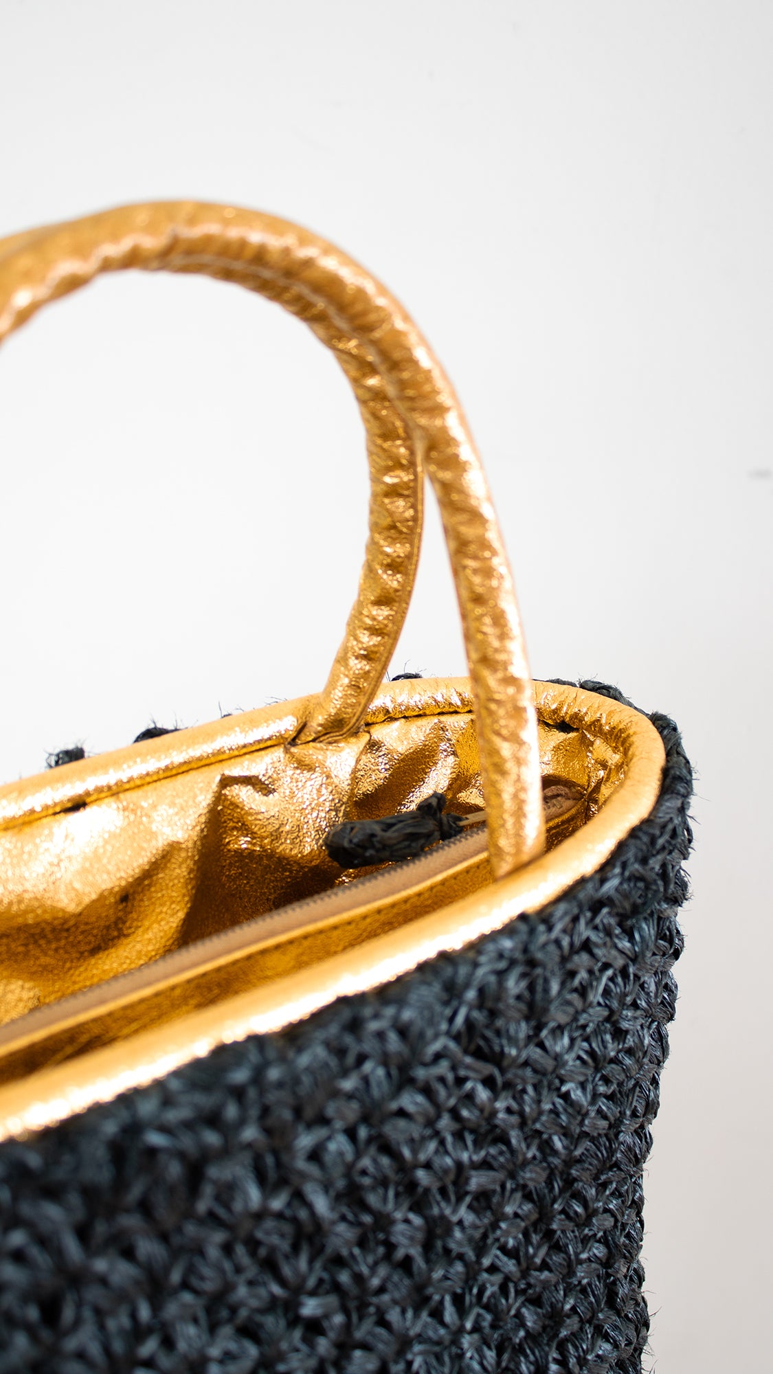 1960s Black Raffia & Gold Foil Handbag