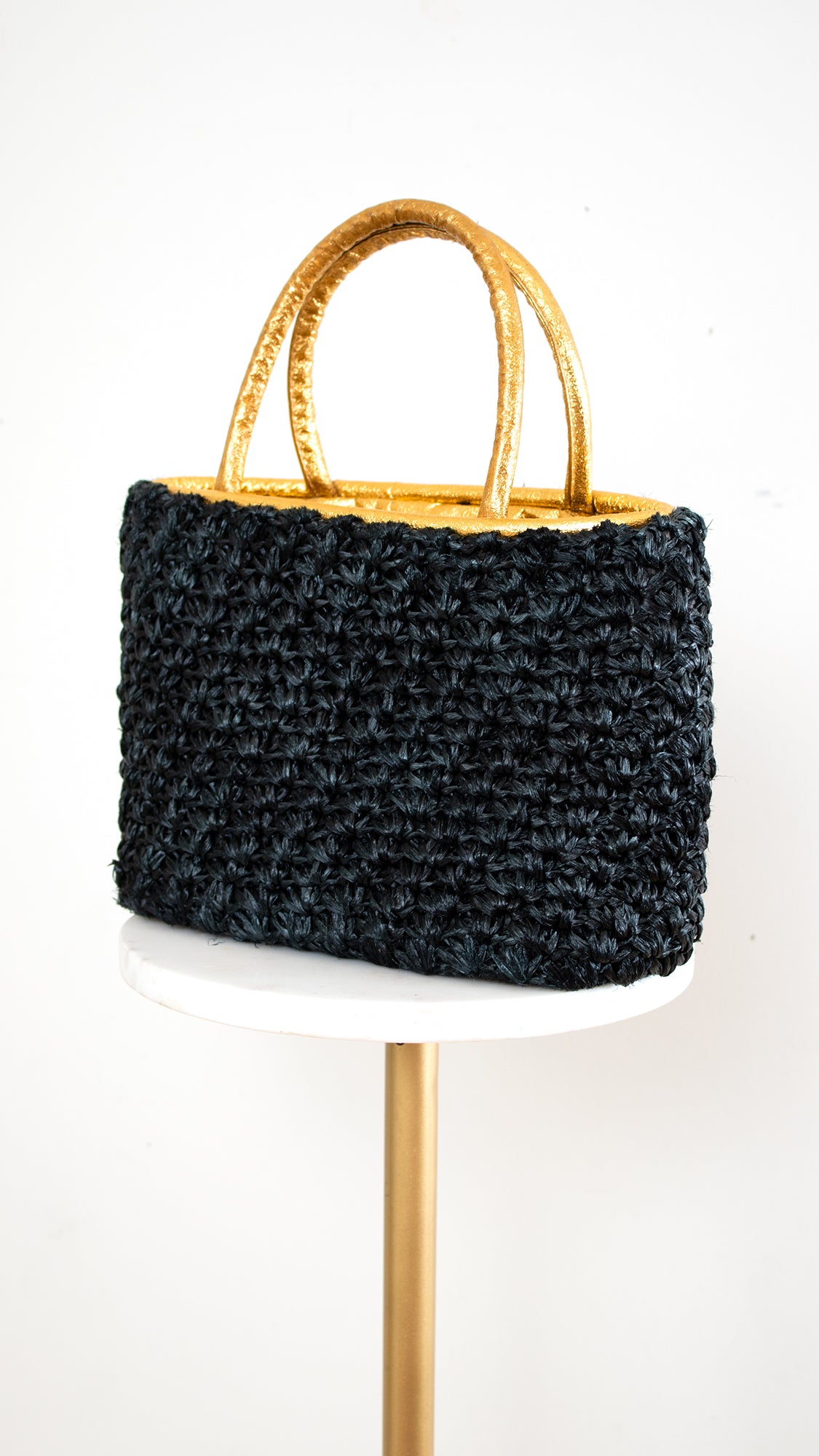 1960s Black Raffia & Gold Foil Handbag