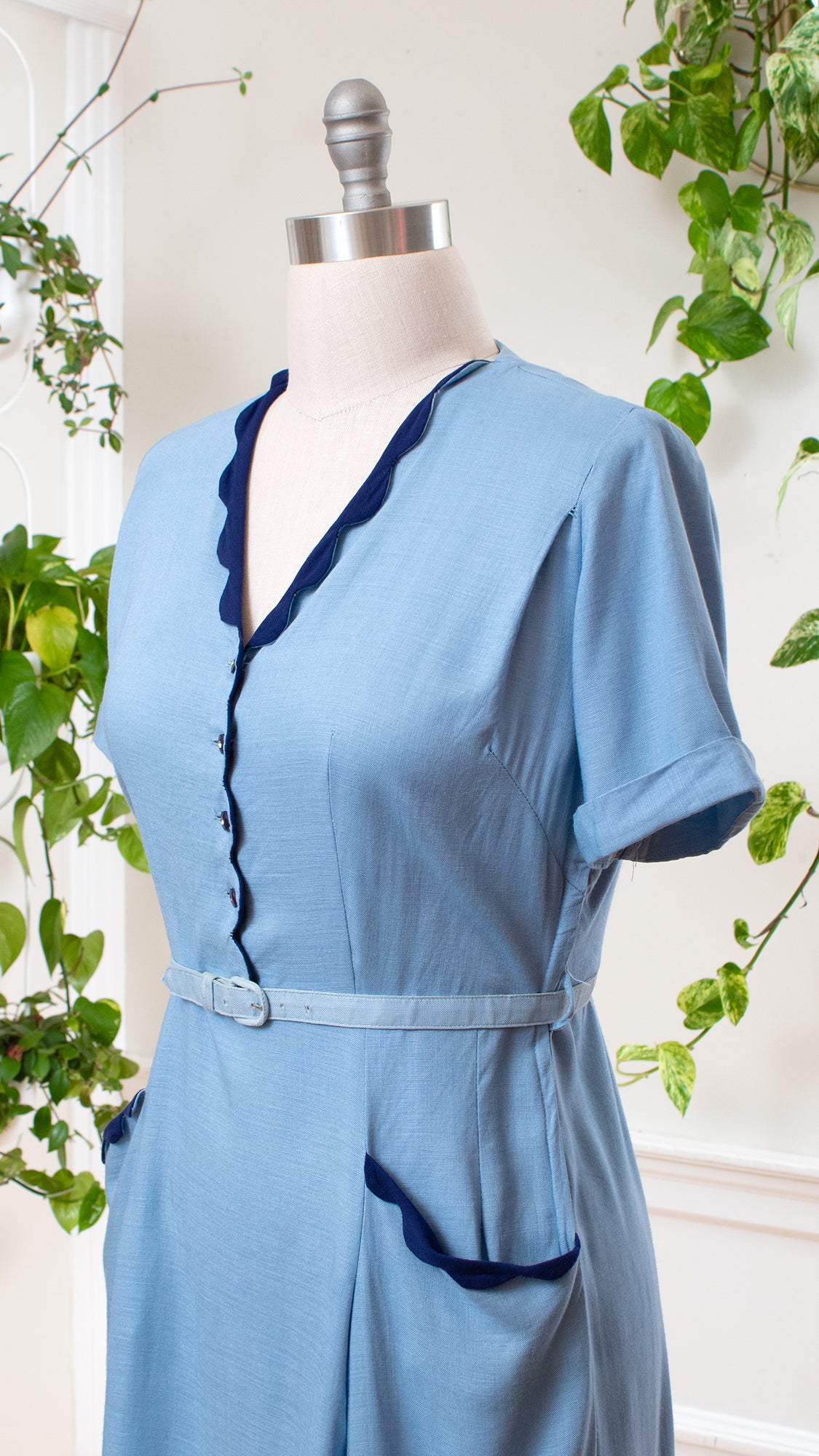 1950s Color Block Linen Shirt Dress | large/x-large