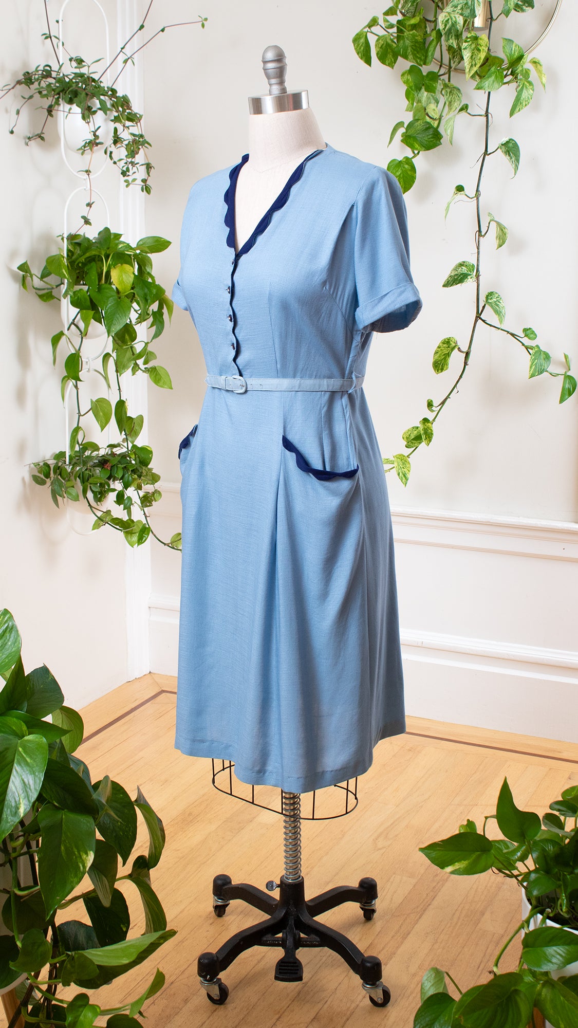 1950s Color Block Linen Shirt Dress | large/x-large