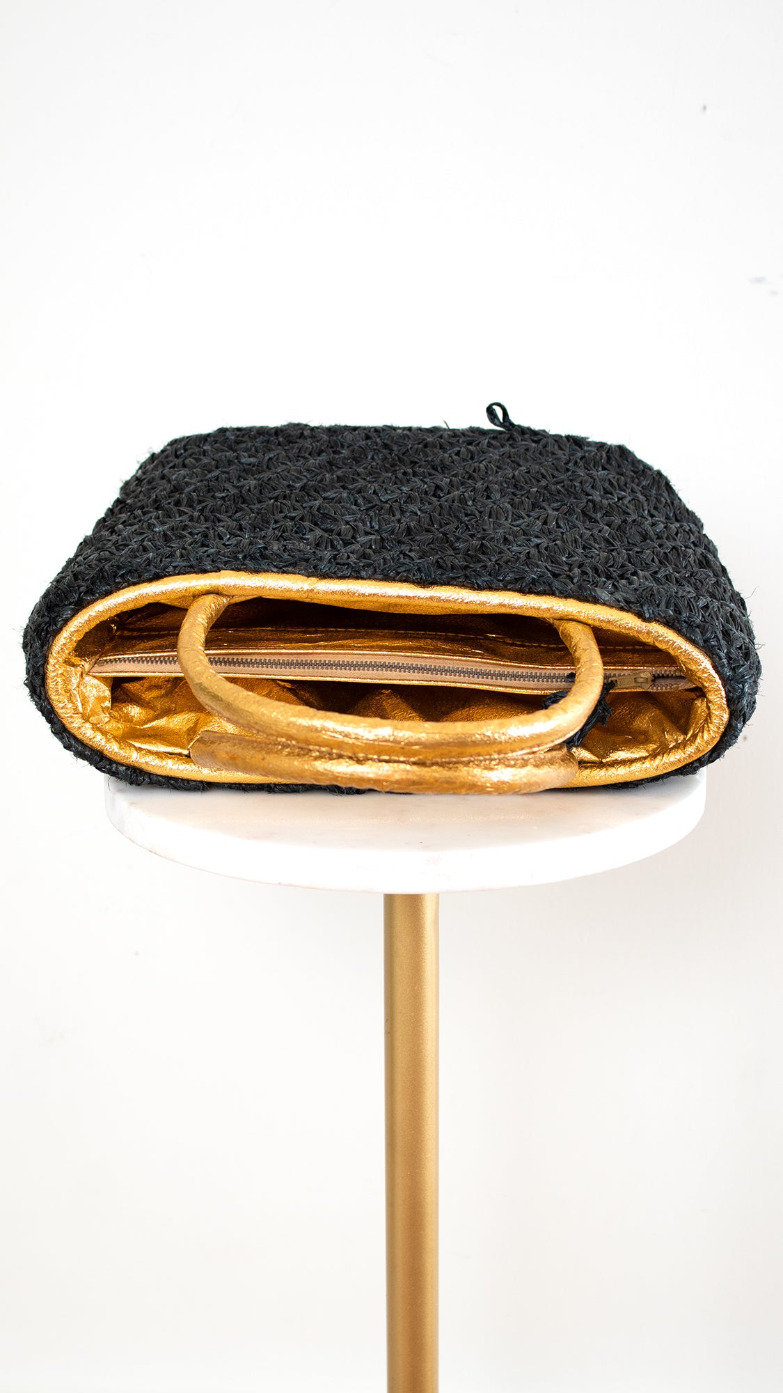 1960s Black Raffia & Gold Foil Handbag