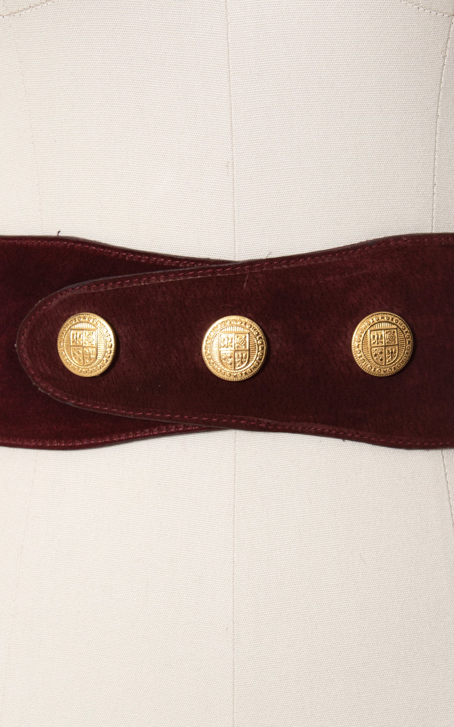 1980s Buttoned Burgundy Suede Cinch Belt | small/medium