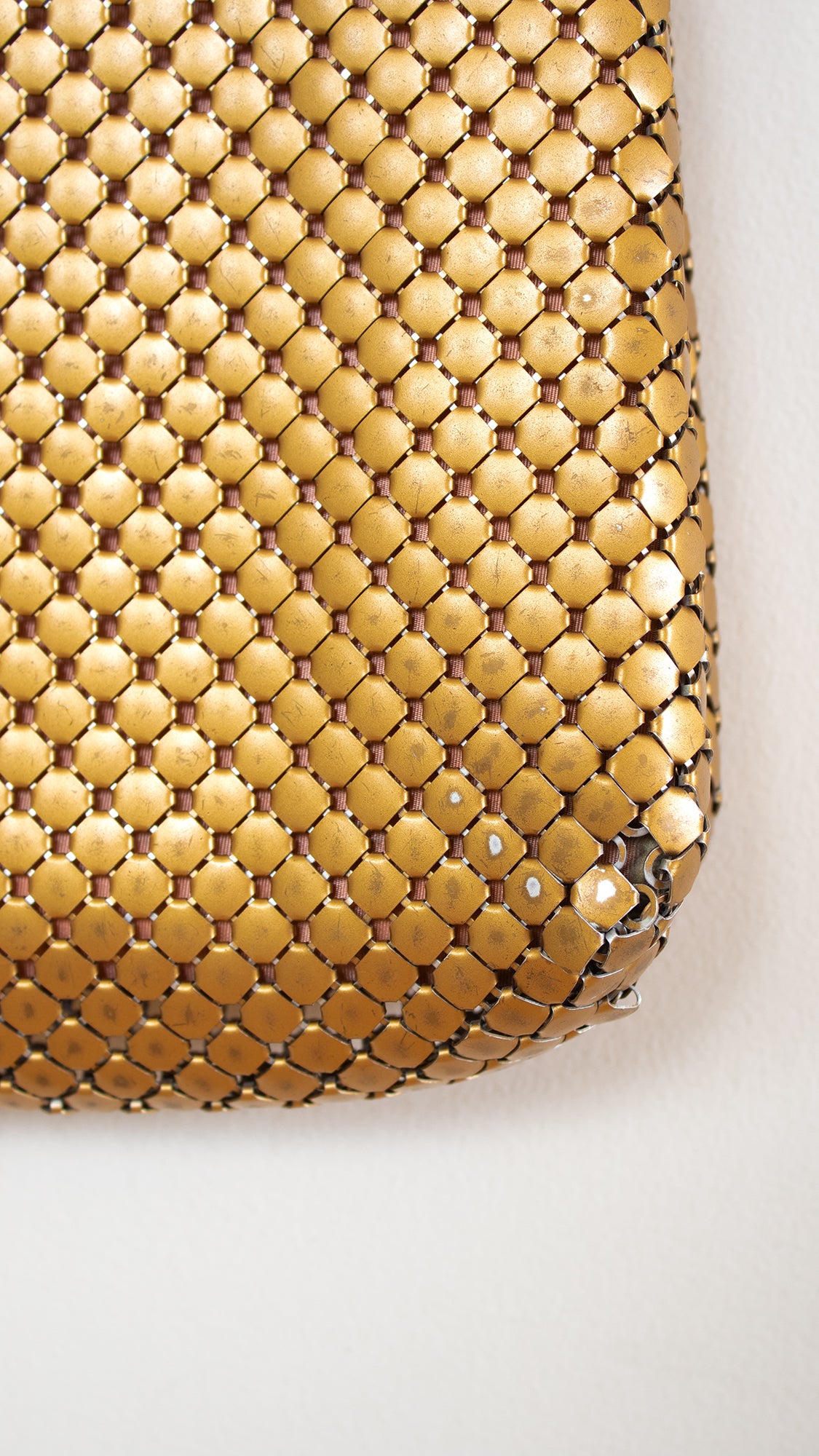 1960s WHITING & DAVIS Gold Metal Mesh Handbag