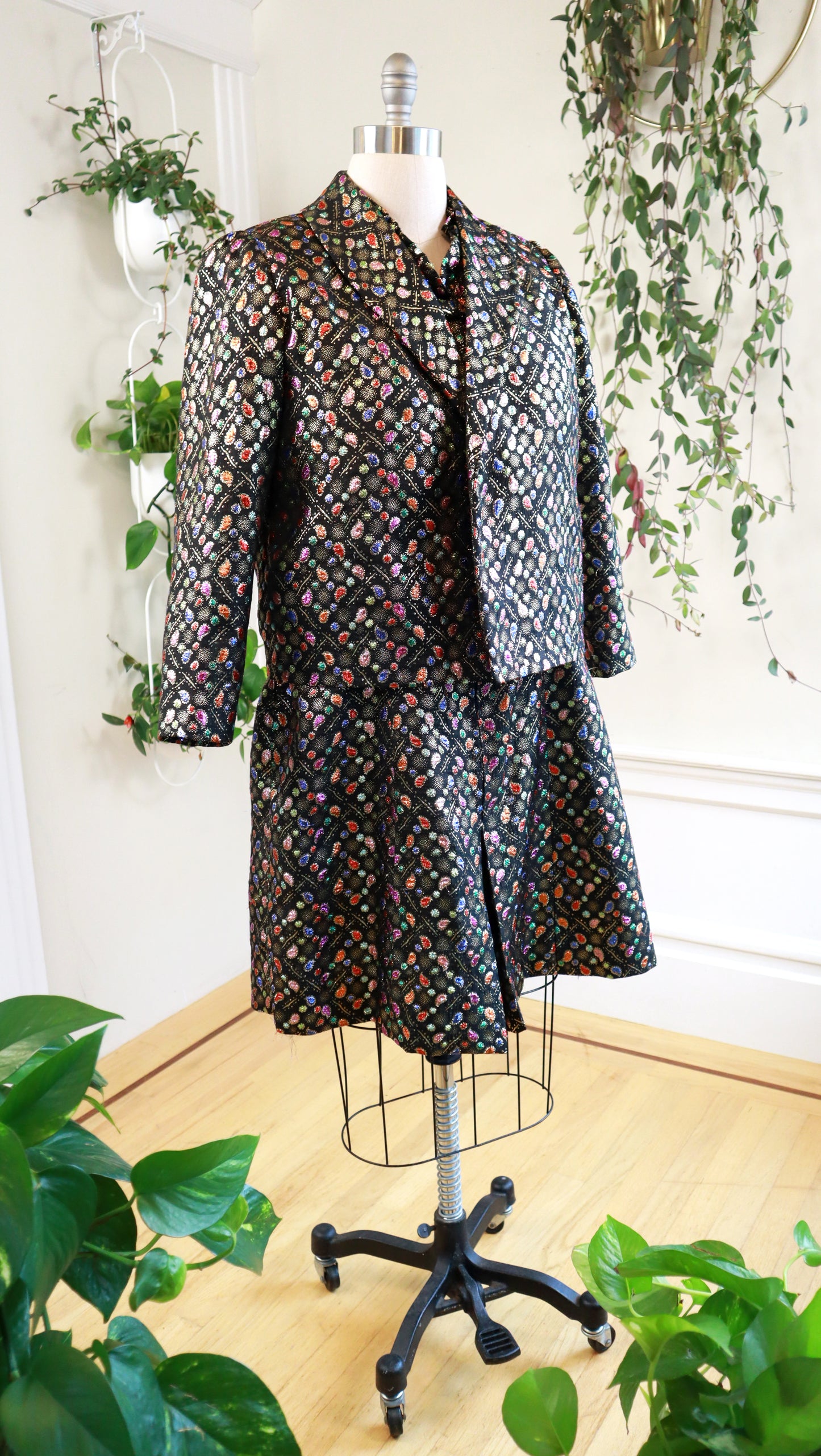 1970s Metallic Jewels Party Dress & Jacket Set | x-large