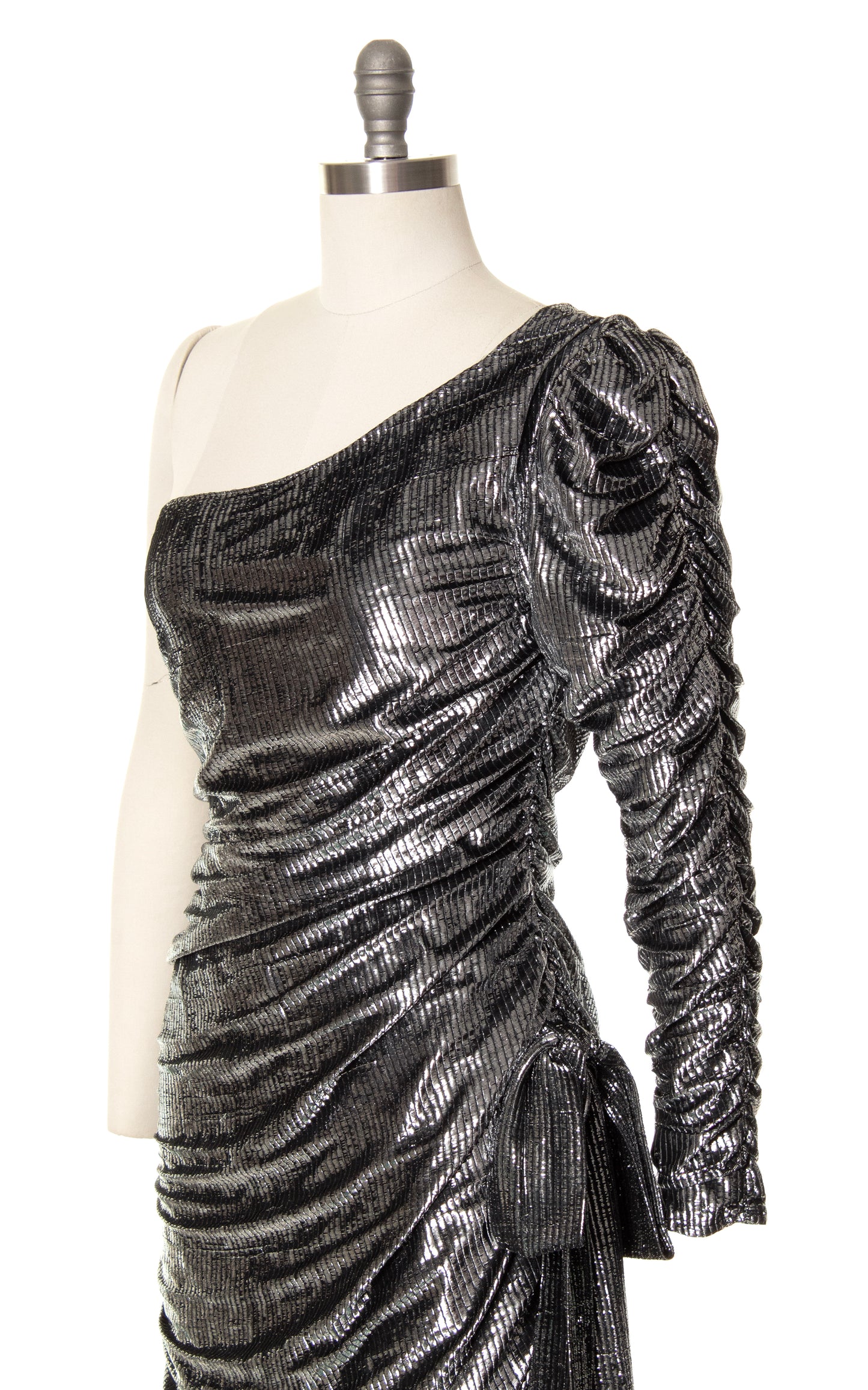 1970s 1980s NEW LEAF Metallic Ruched Gown | small/medium