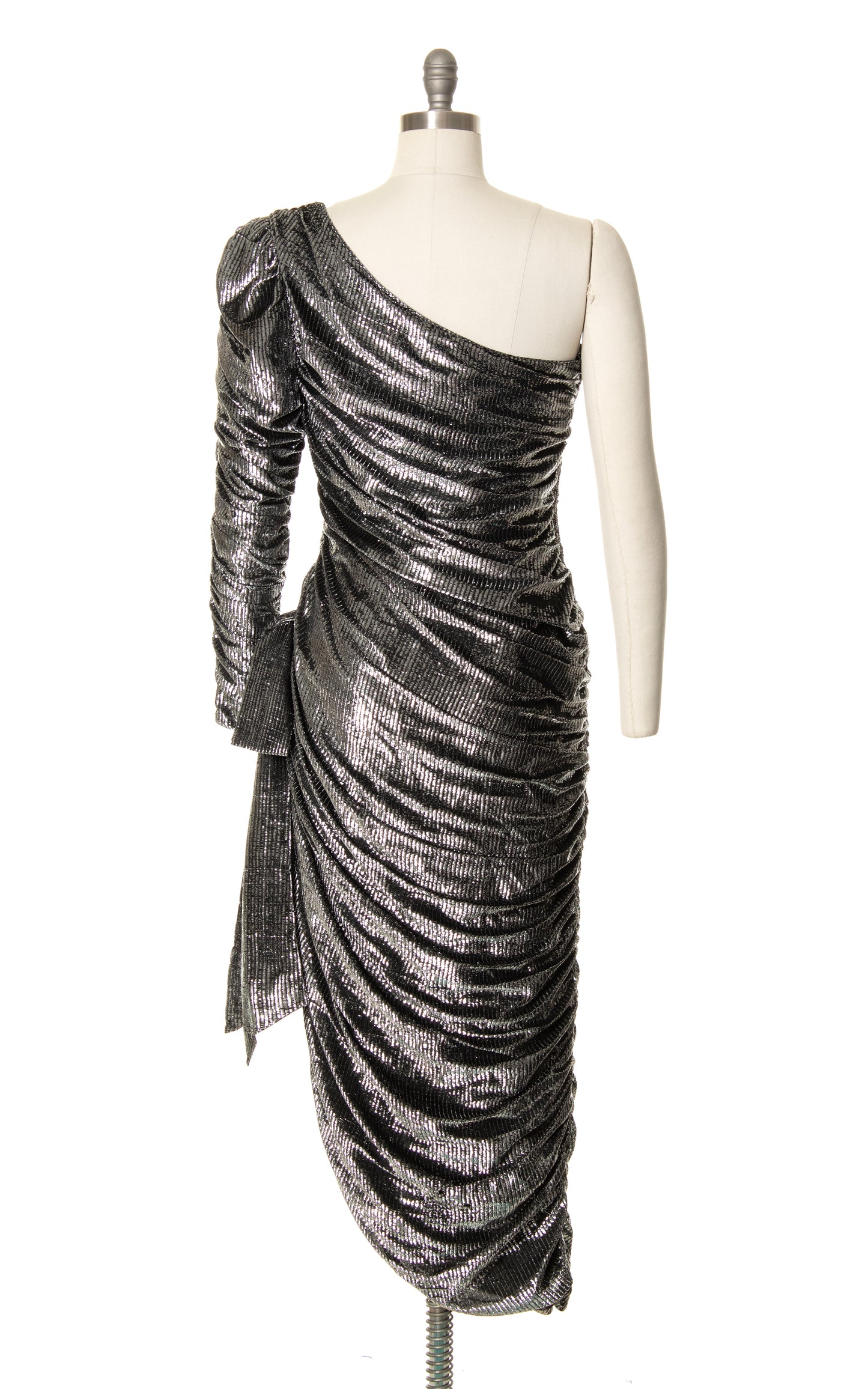 1970s 1980s NEW LEAF Metallic Ruched Gown | small/medium
