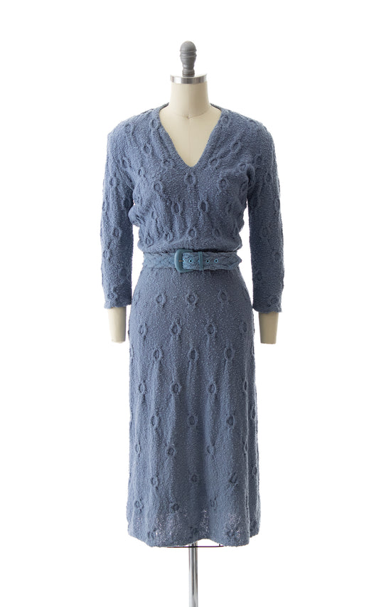 1940s 1950s Belted Knit Wool Sweater Dress | small