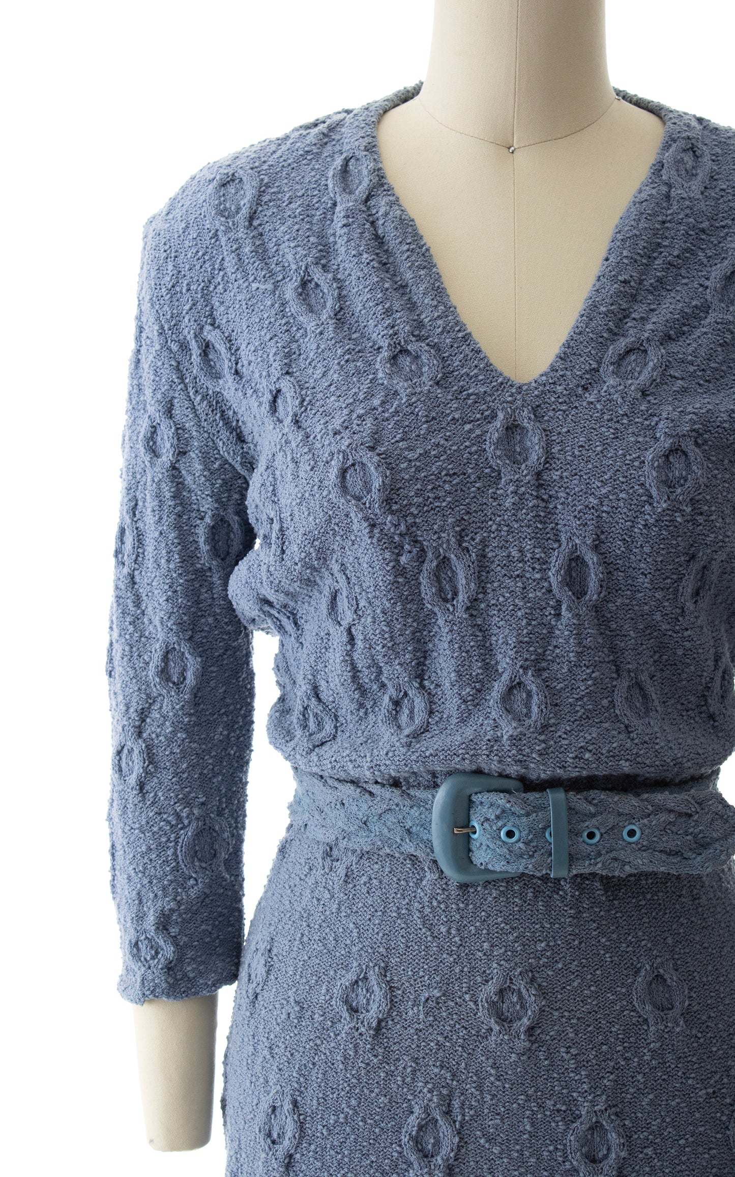 1940s 1950s Belted Knit Wool Sweater Dress | small