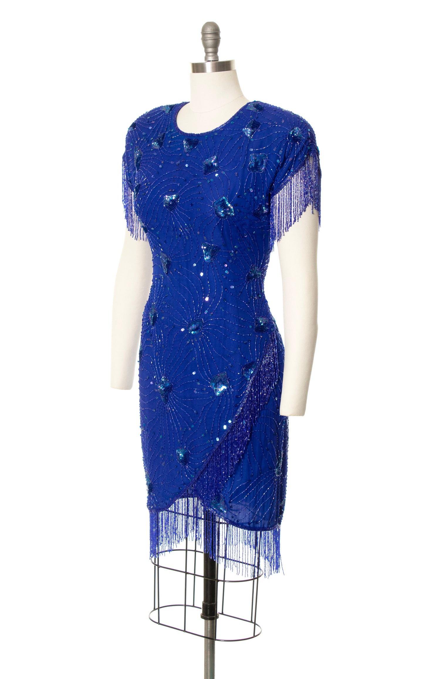 1980s Silk Beaded Tassels Party Dress | small/medium