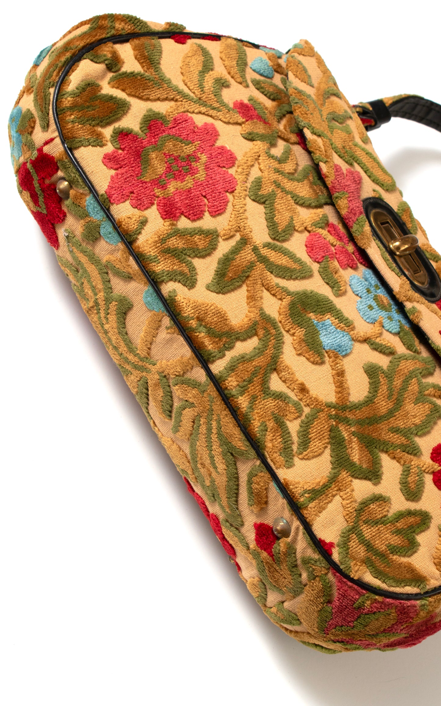1960s 1970s Floral Chenille Carpet Bag