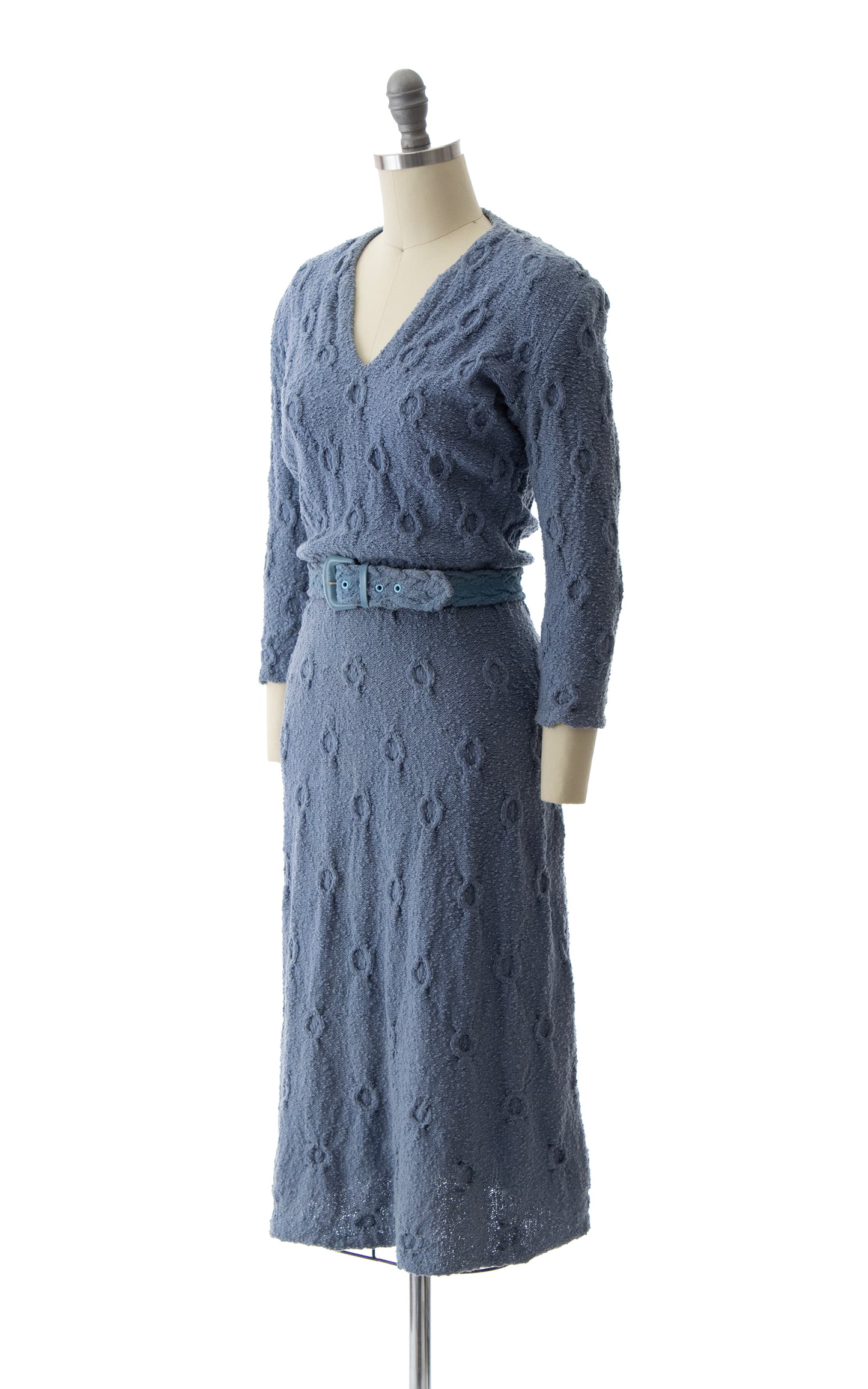 1940s 1950s Belted Knit Wool Sweater Dress | small