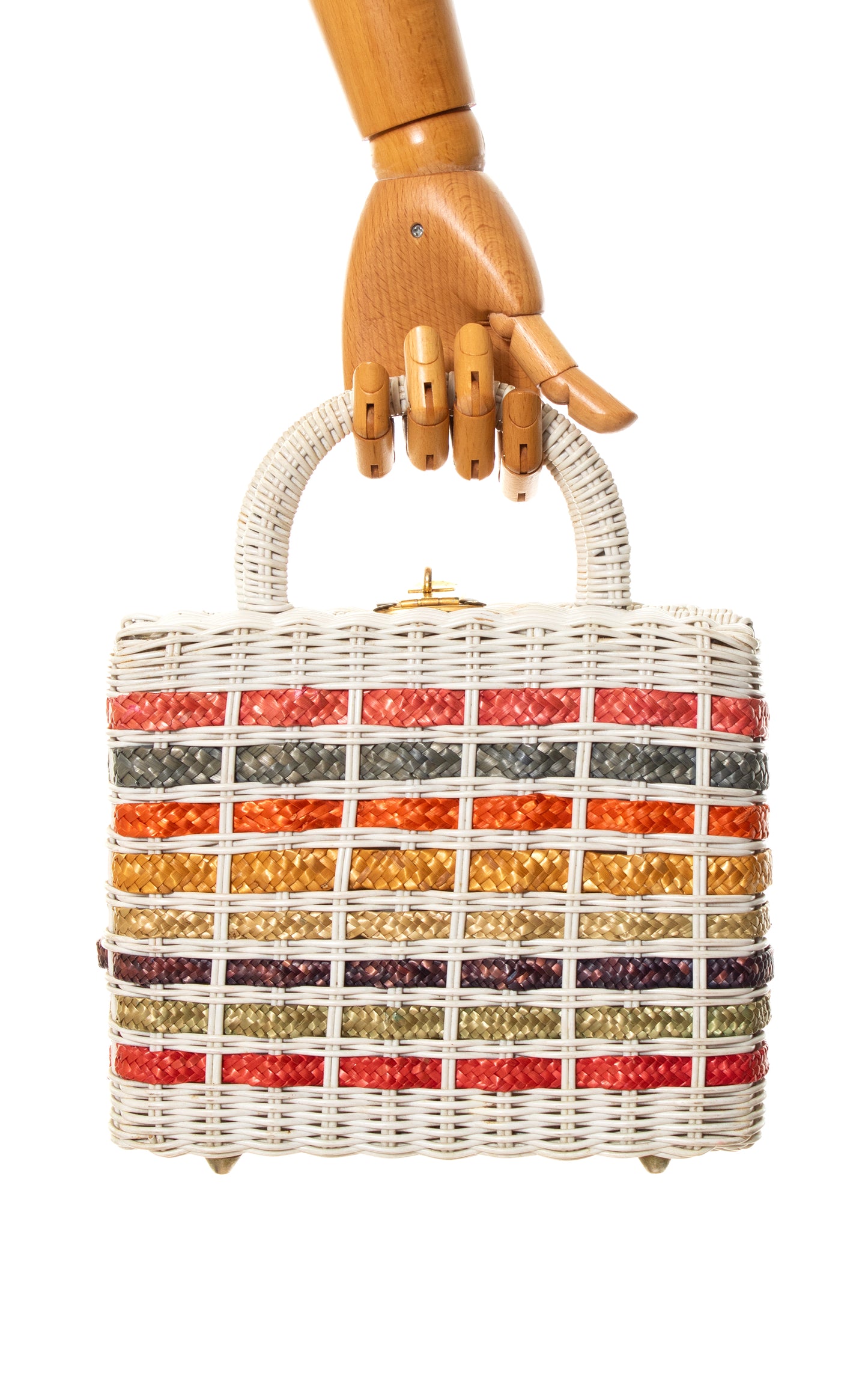 1960s Colorful Striped Woven Wicker Box Purse