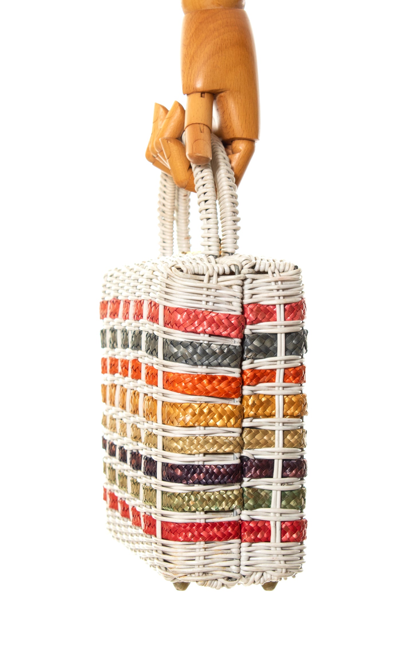 1960s Colorful Striped Woven Wicker Box Purse