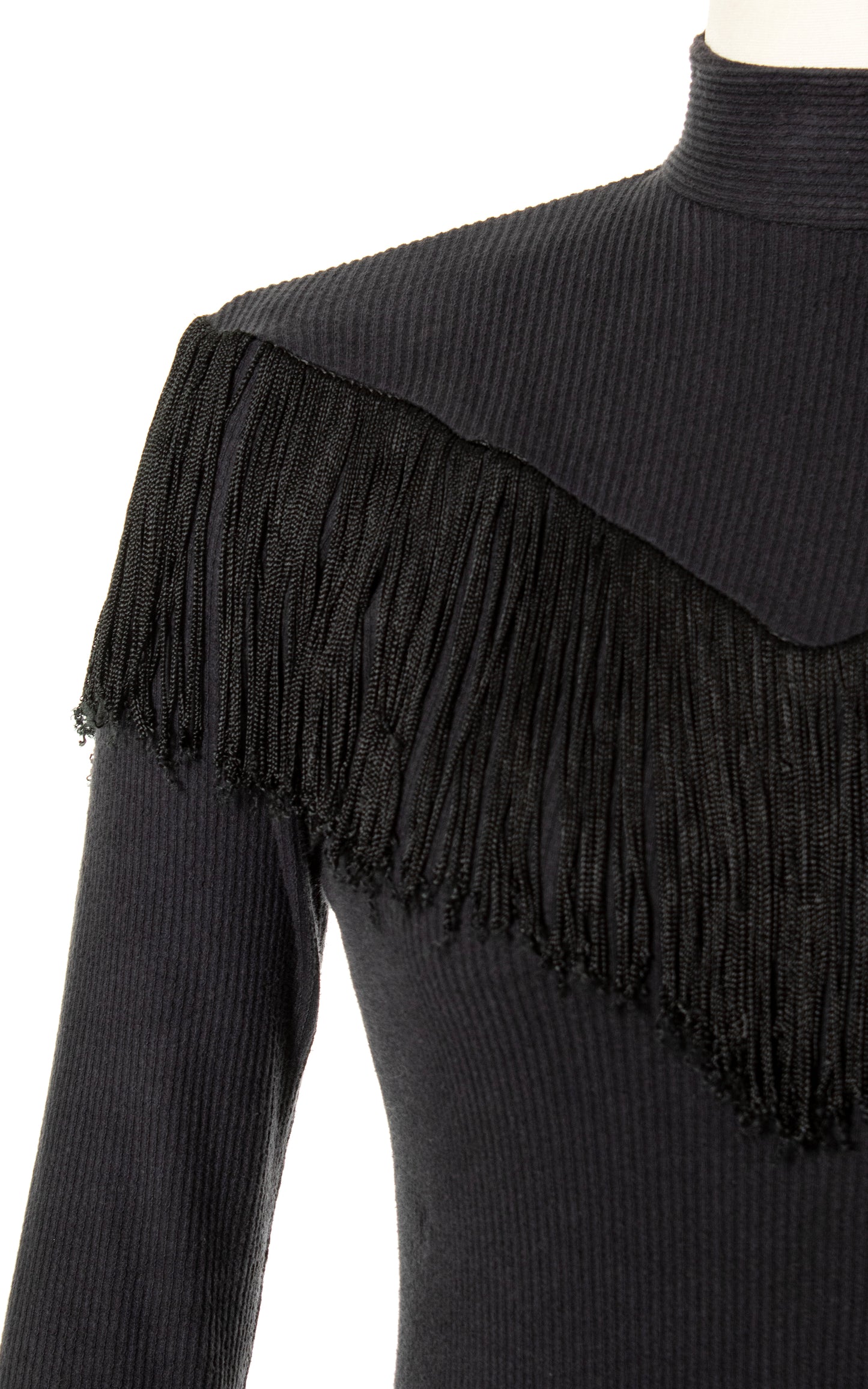 1990s Fringe Black Jersey Wiggle Dress | x-small/small/medium