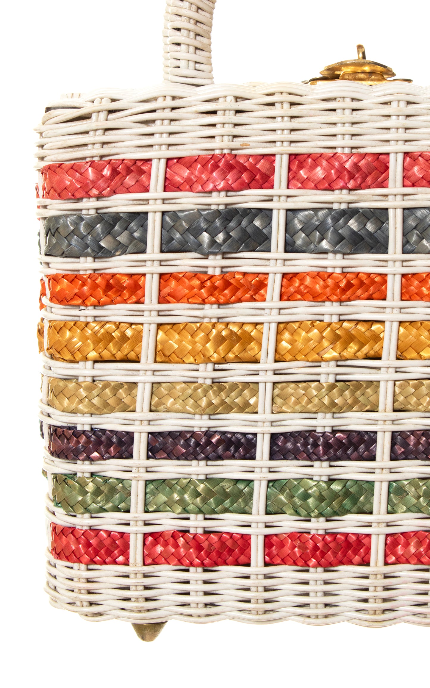 1960s Colorful Striped Woven Wicker Box Purse