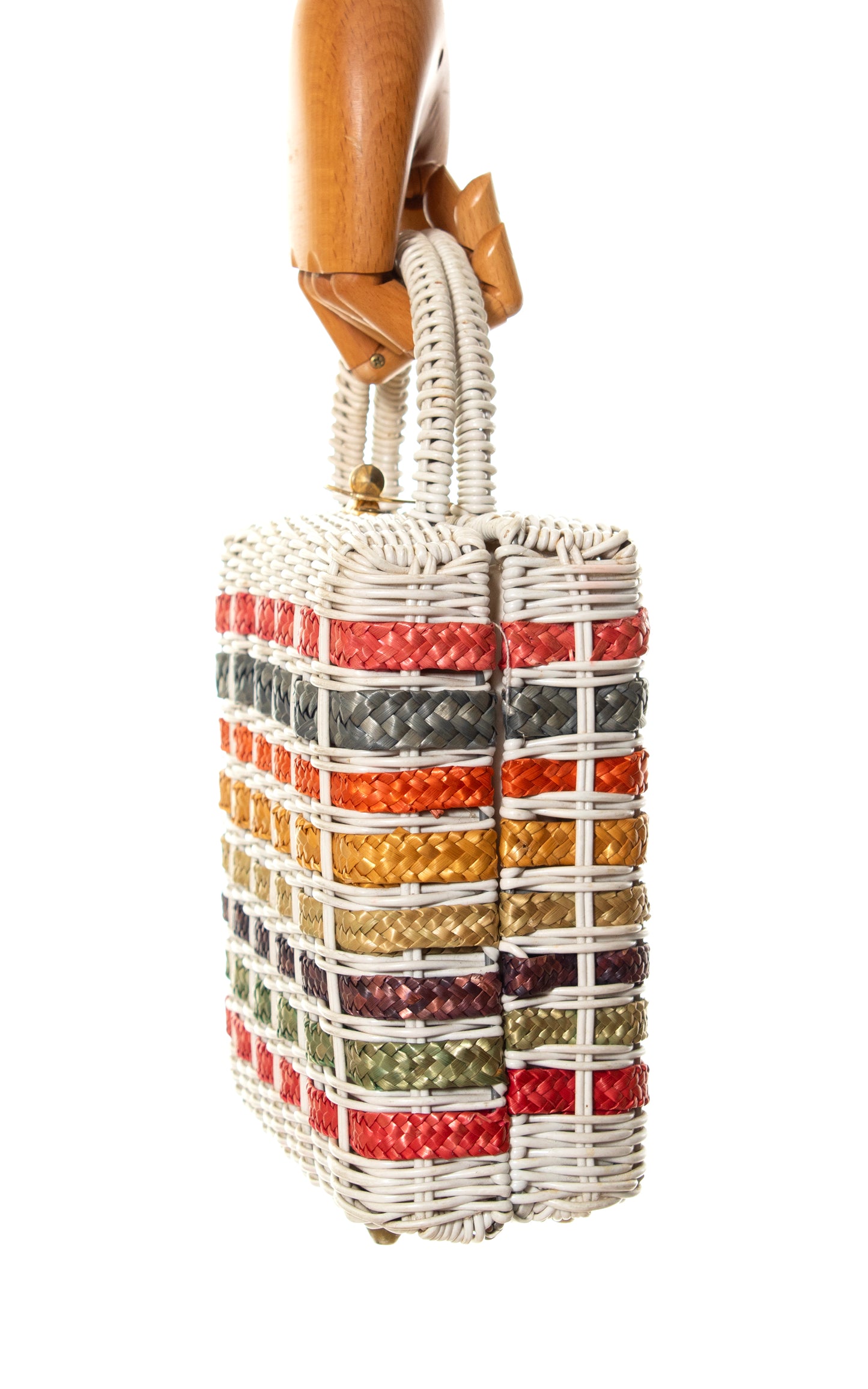1960s Colorful Striped Woven Wicker Box Purse
