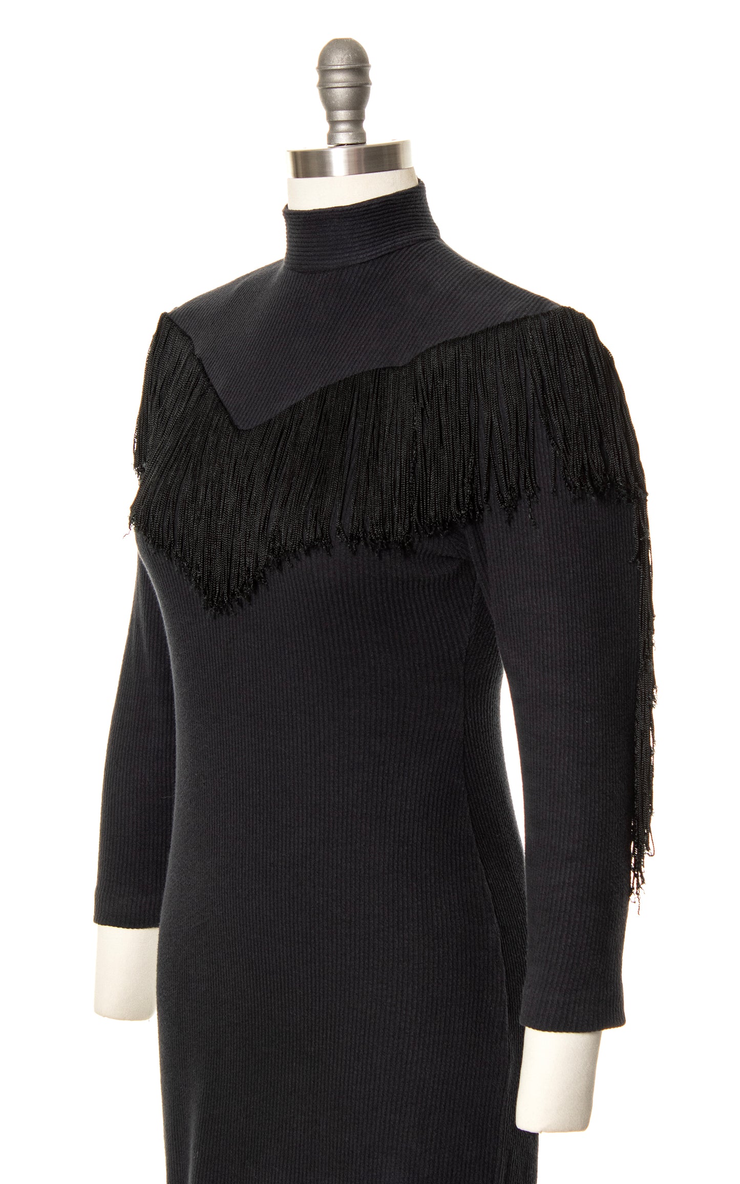 1990s Fringe Black Jersey Wiggle Dress | x-small/small/medium