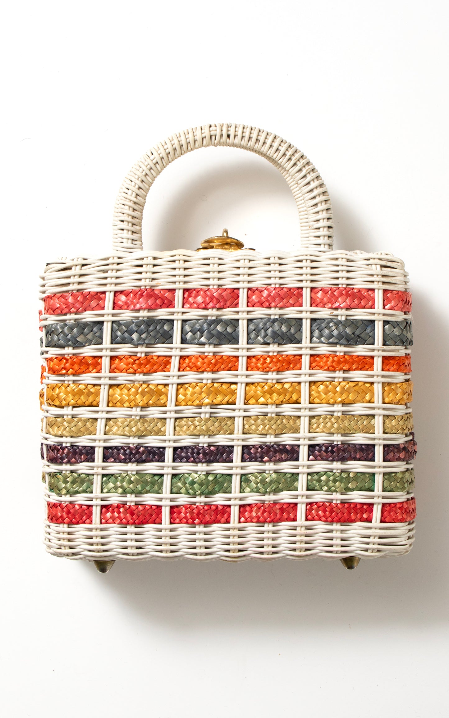 1960s Colorful Striped Woven Wicker Box Purse