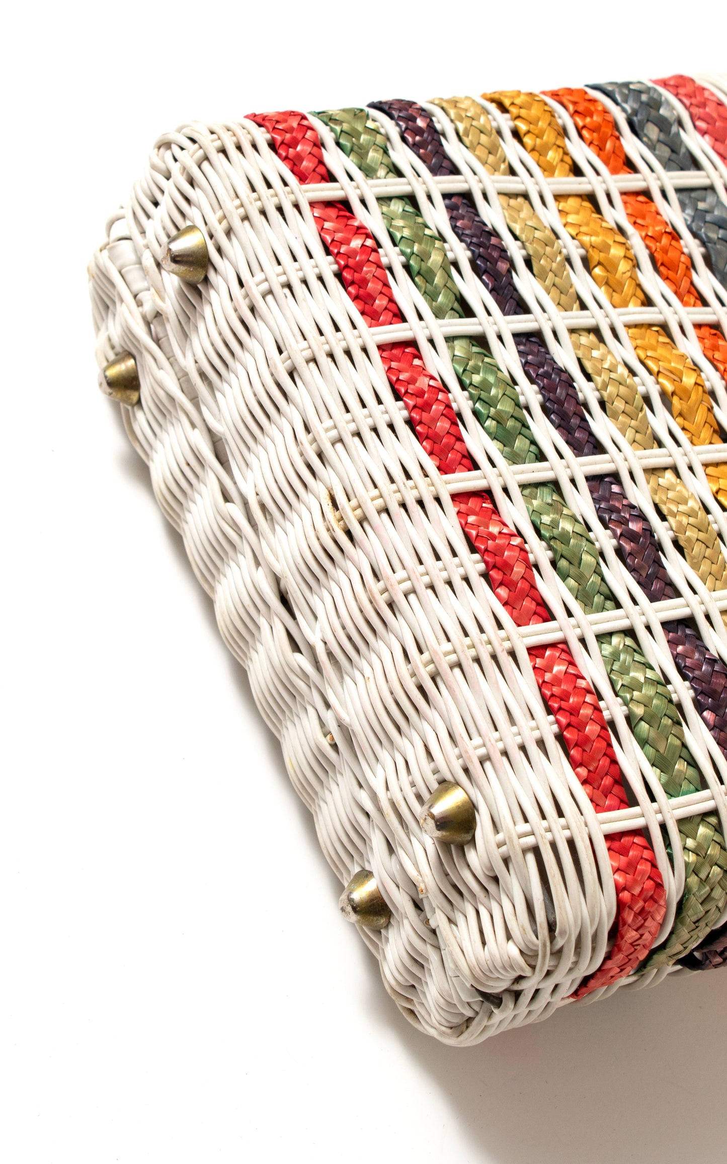 1960s Colorful Striped Woven Wicker Box Purse